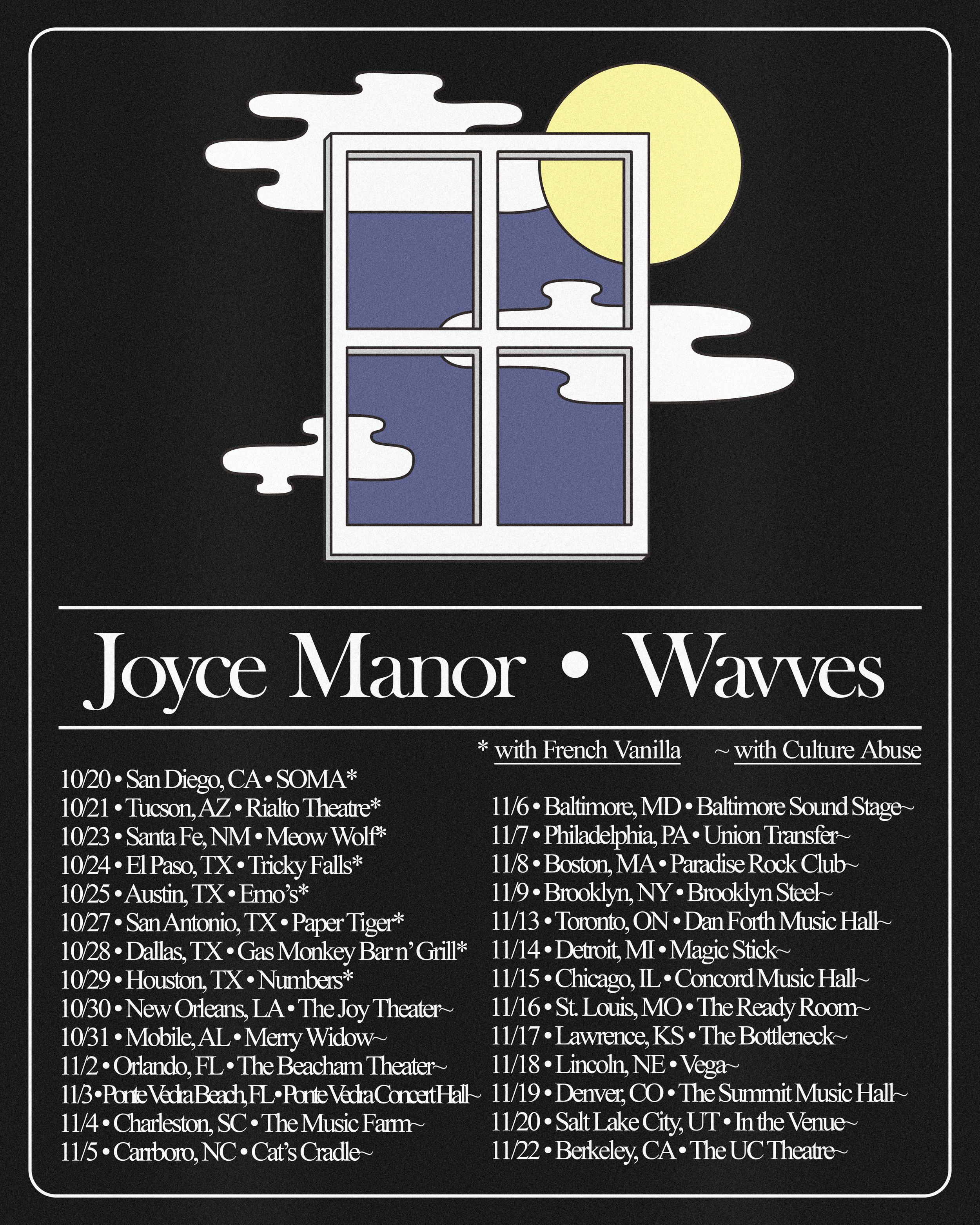 Tour poster for Joyce Manor + Wavves