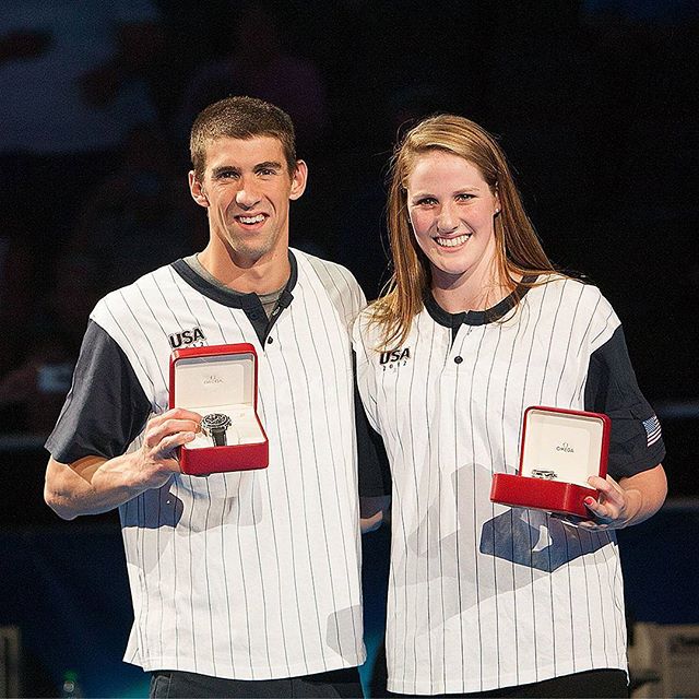 @m_phelps00 and @missyfranklin88  receive @omega  watches at the end of #swimtrials12