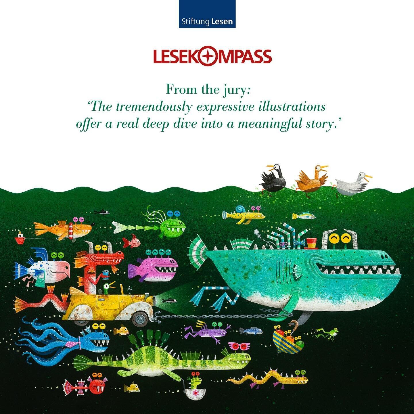 An independent panel of experts has awarded MONSTERSEE the Lesekompass 2024! (Reading Compass)
The jury specifically selected books that convey stories through illustrations or by linking text and images. 
Swipe to view all ten winners.
The award cer