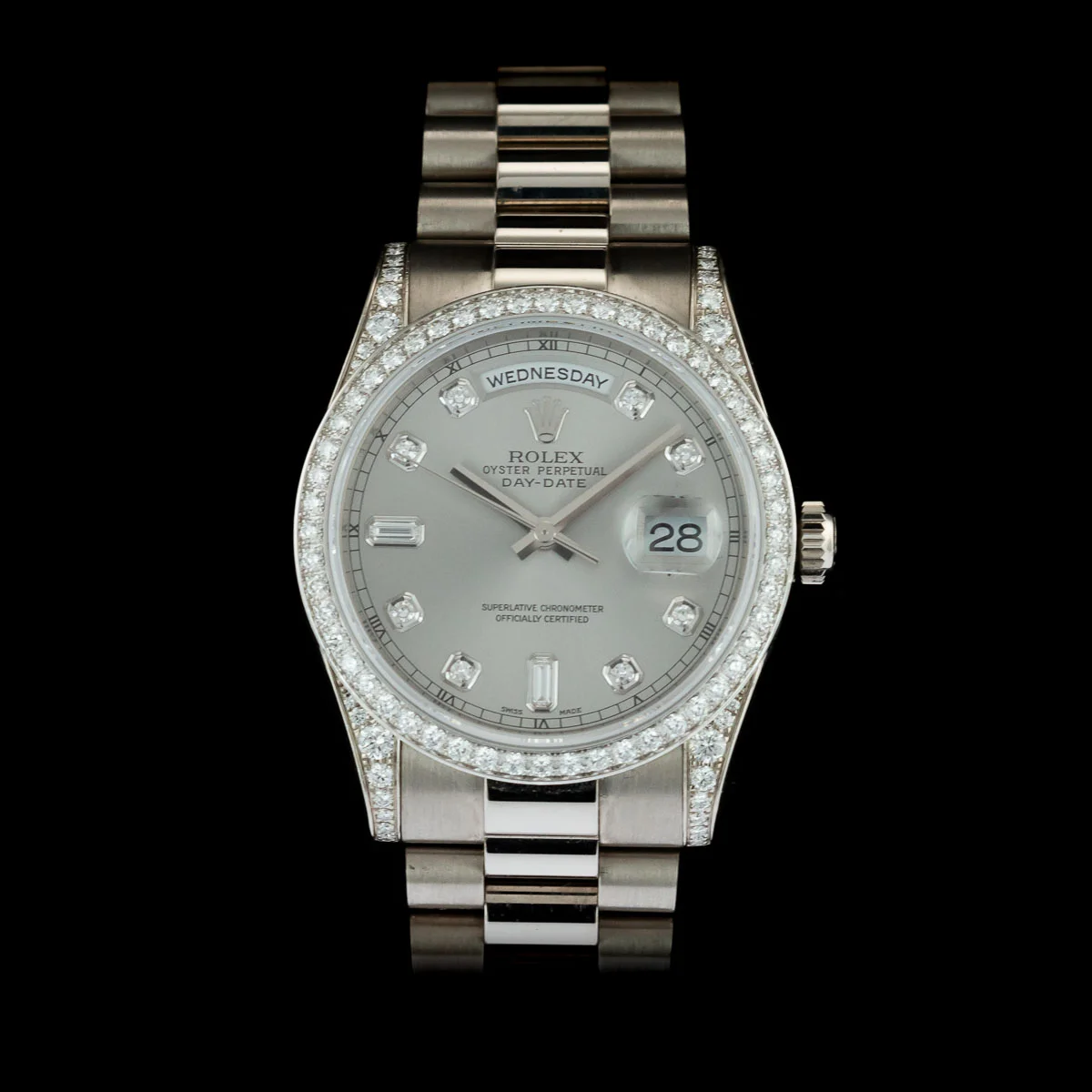 Rolex Day-Date 36 white gold 118389 full set 2006 factory set diamonds