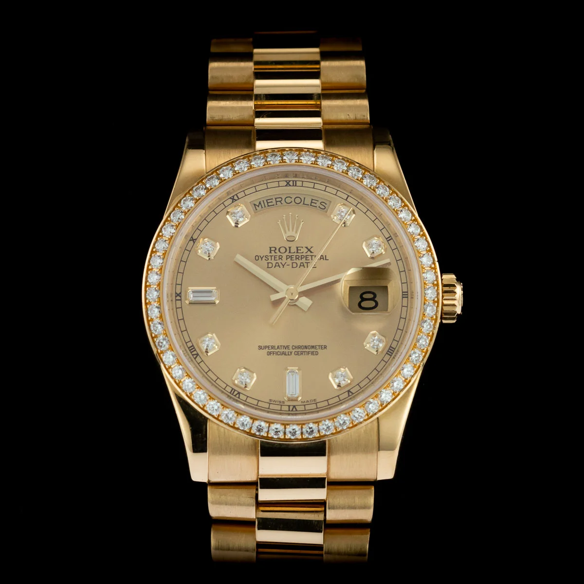 Rolex Day-Date 36 yellow gold 118348 full set 2010 factory set diamonds