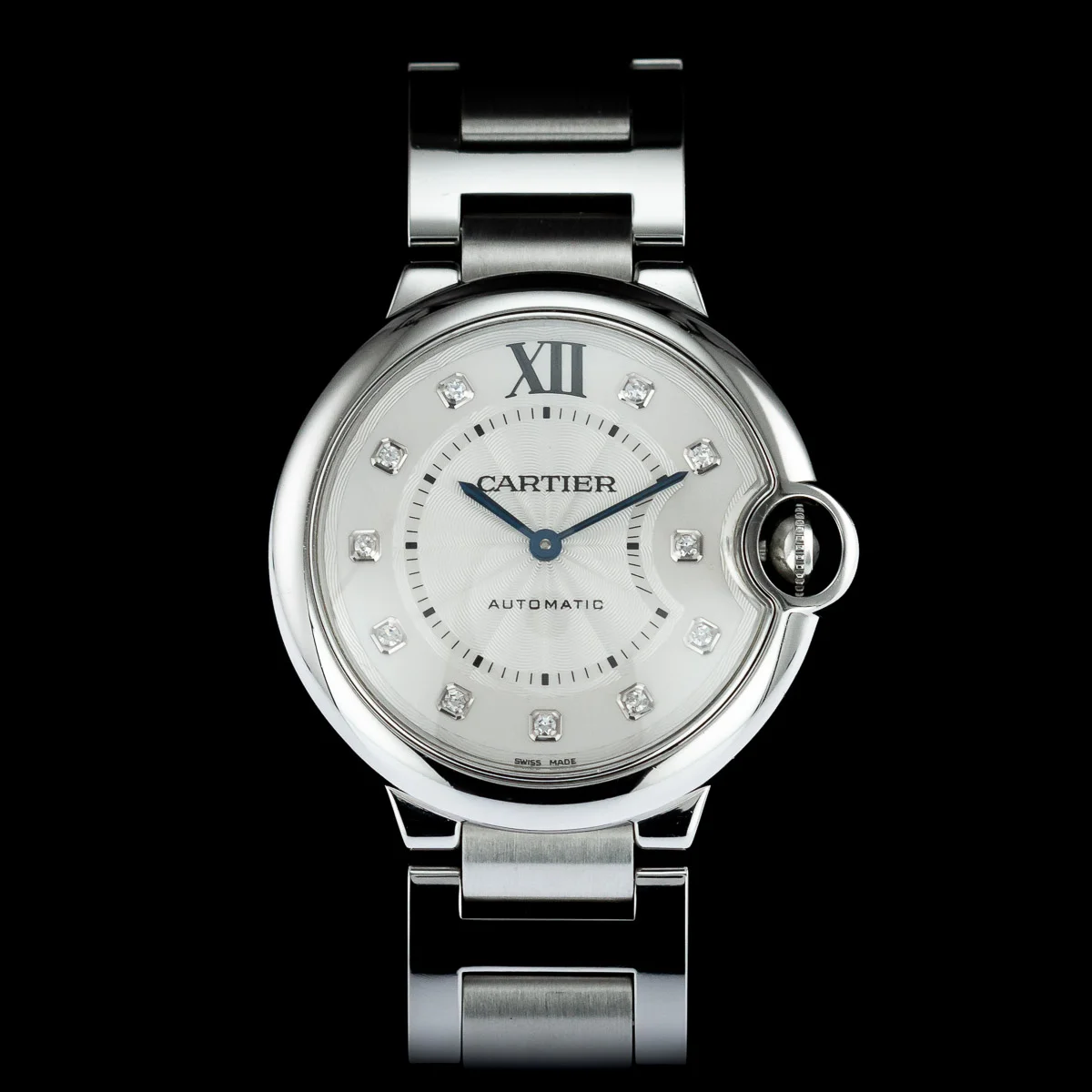 Cartier Ballon Bleu WE902075 full set 36mm steel with diamonds 2015