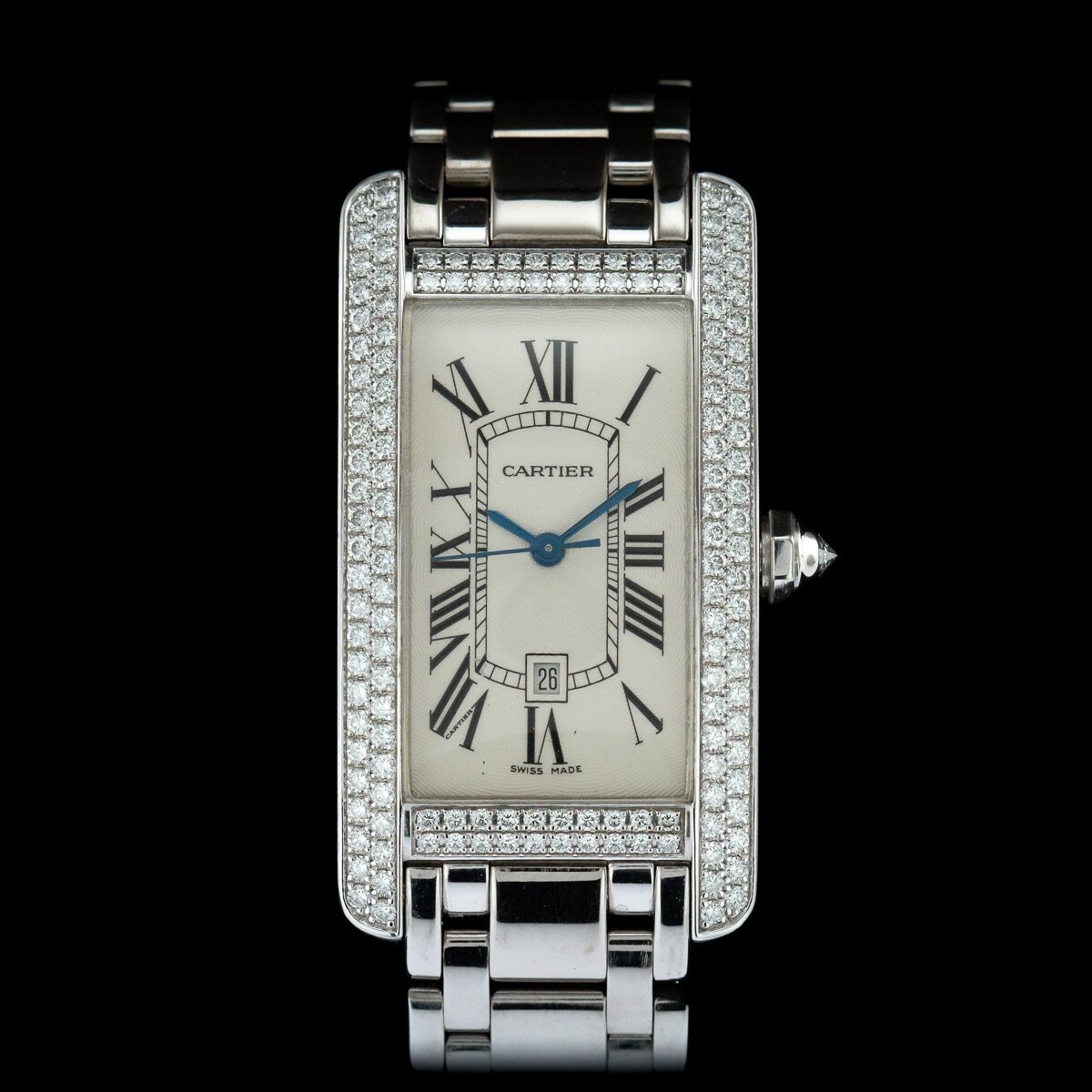 Cartier Tank Americaine WB7026L1 18ct white gold factory diamonds full set