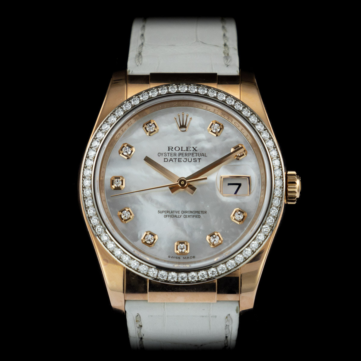 Rolex Datejust 36 ref 116185 rose gold factory diamond bezel 2010 full set