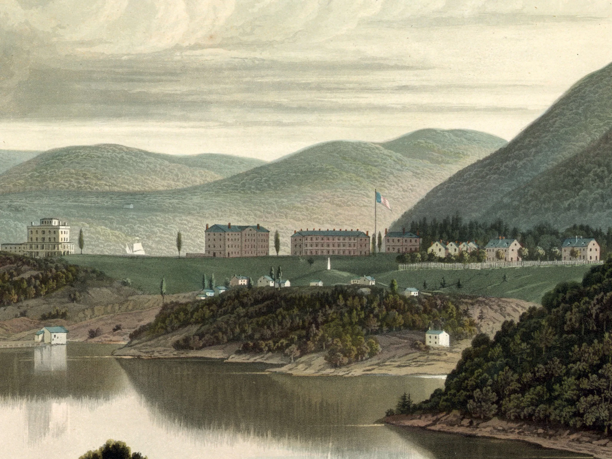 Enlargement Crop of West Point, from above Washington Valley, looking down the river, ~1834