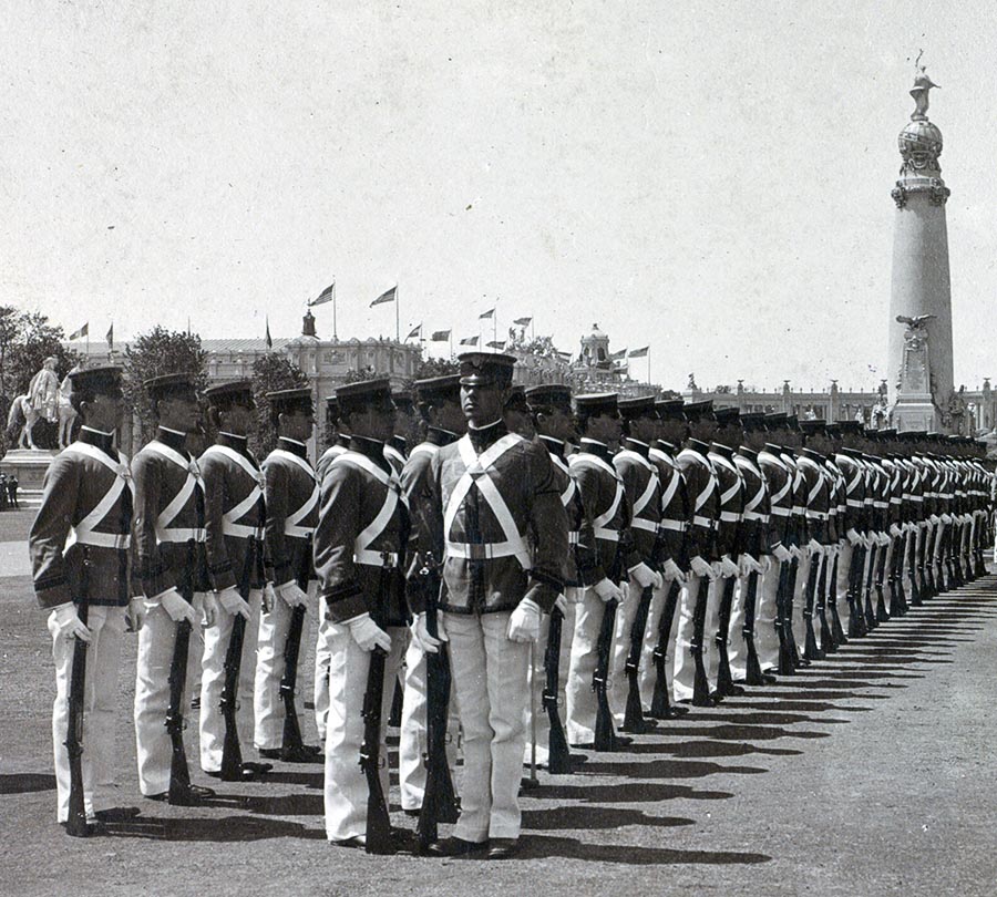 Cadets marching at the Fair. Source: Library of Congress. 