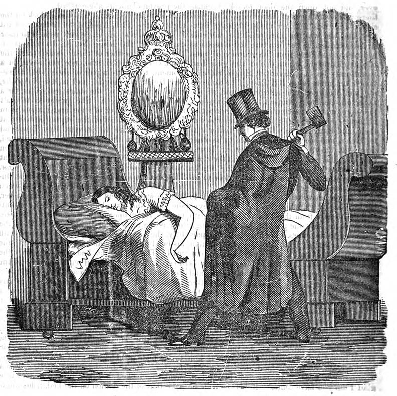 The murder of Helen Jewett as depicted in The Lives of Helen Jewett and Richard P. Robinson by George Wilkes, 1849. 
