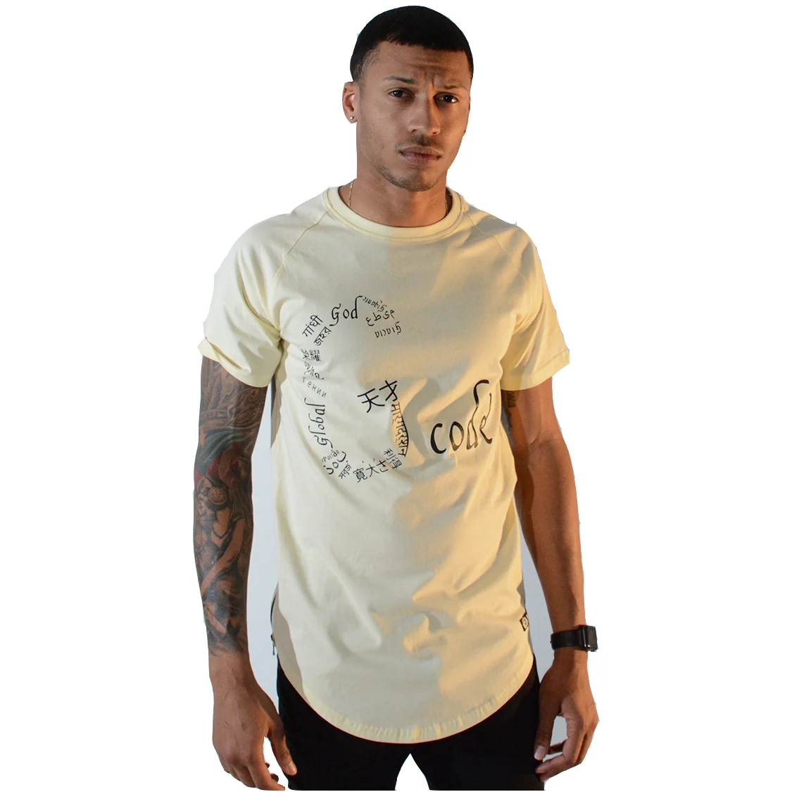 G Code Side Zipper Curved Hem Longline Tee