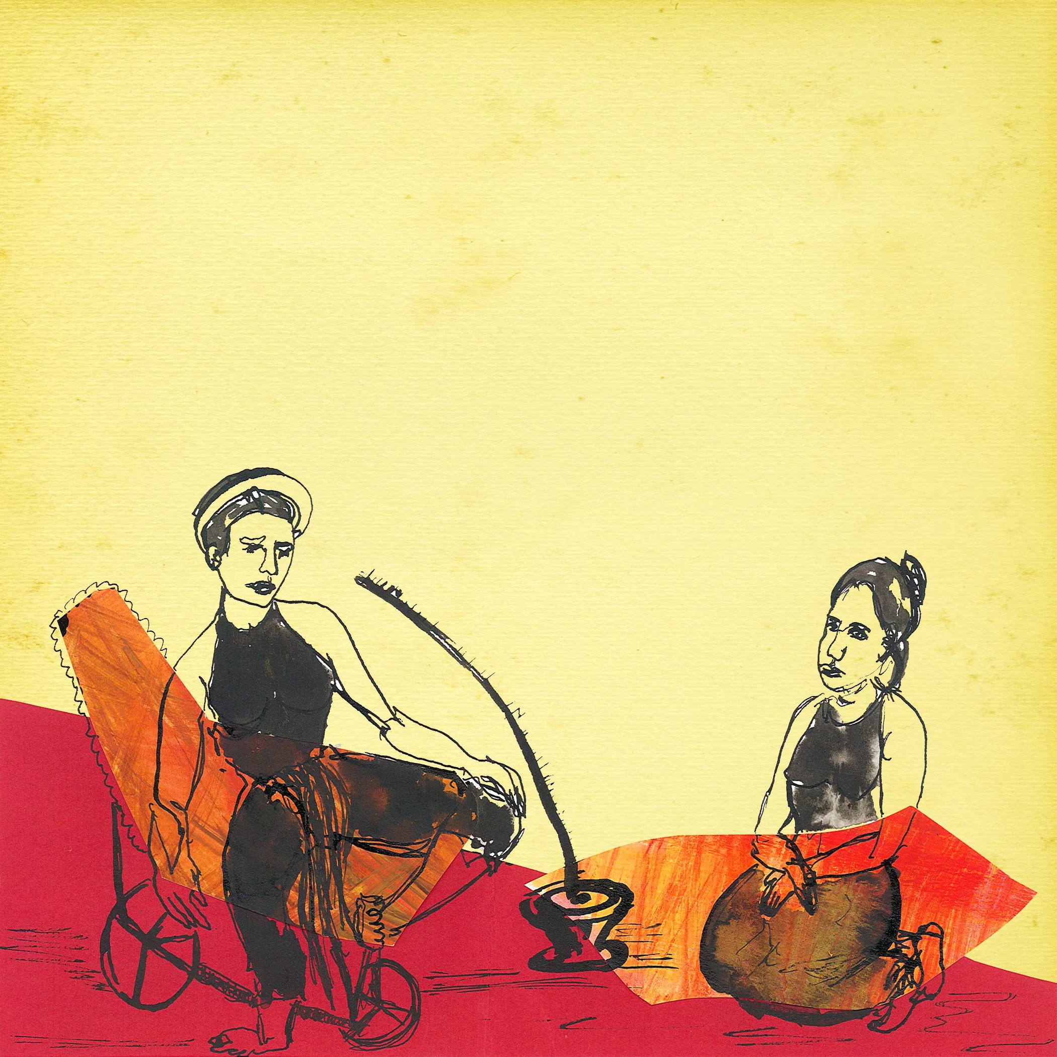  Illustrations for a children’s book project inspired by the well-known Vietnamese folktale featuring the two sisters, Tam and Cam. The medium consist of a blend of collage, ink, and vibrant watercolors on papers. 