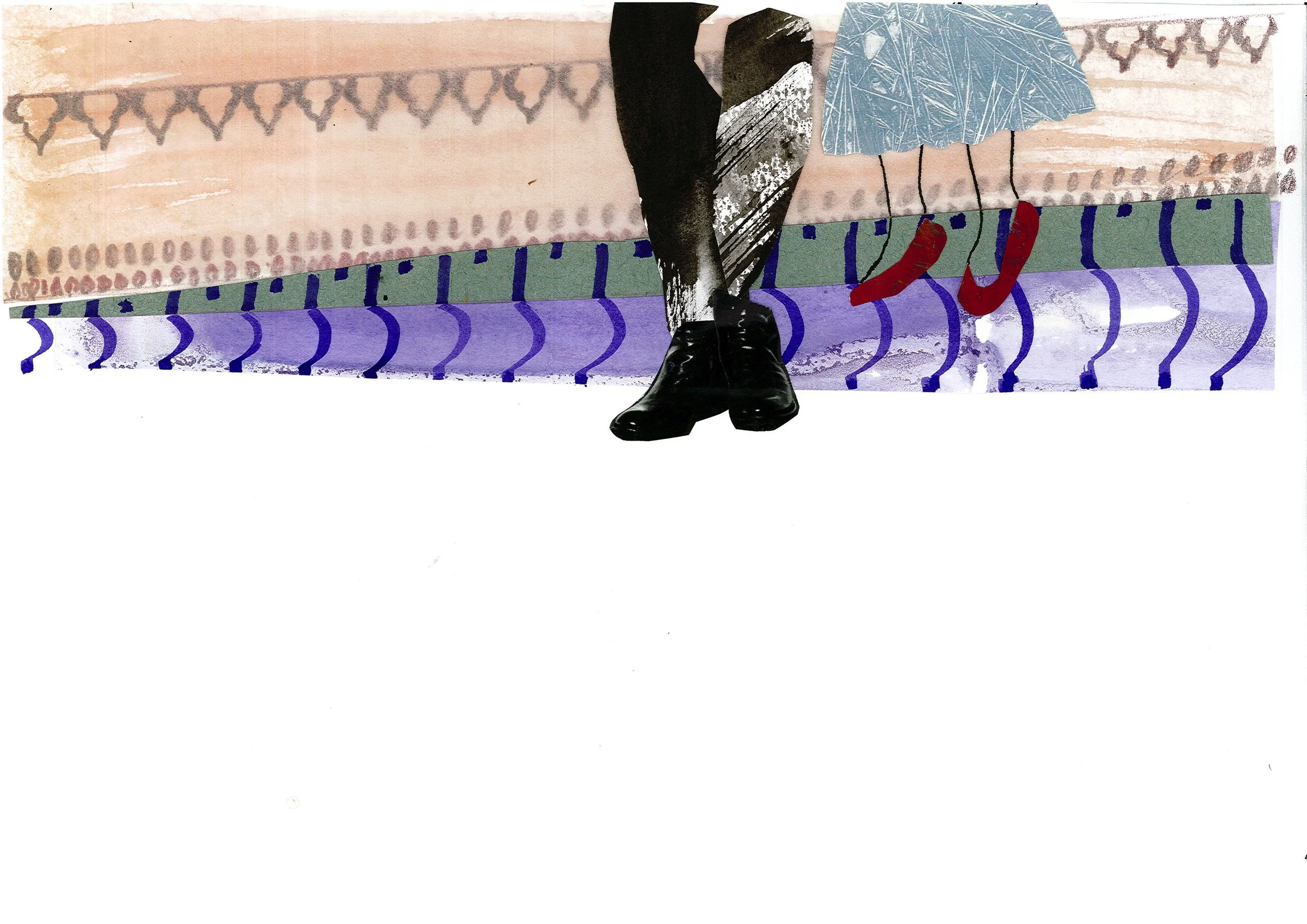  Collages created for a picture-book exploring the theme of jealousy and revenge. Medium: collage, ink and colored pencils on papers.  