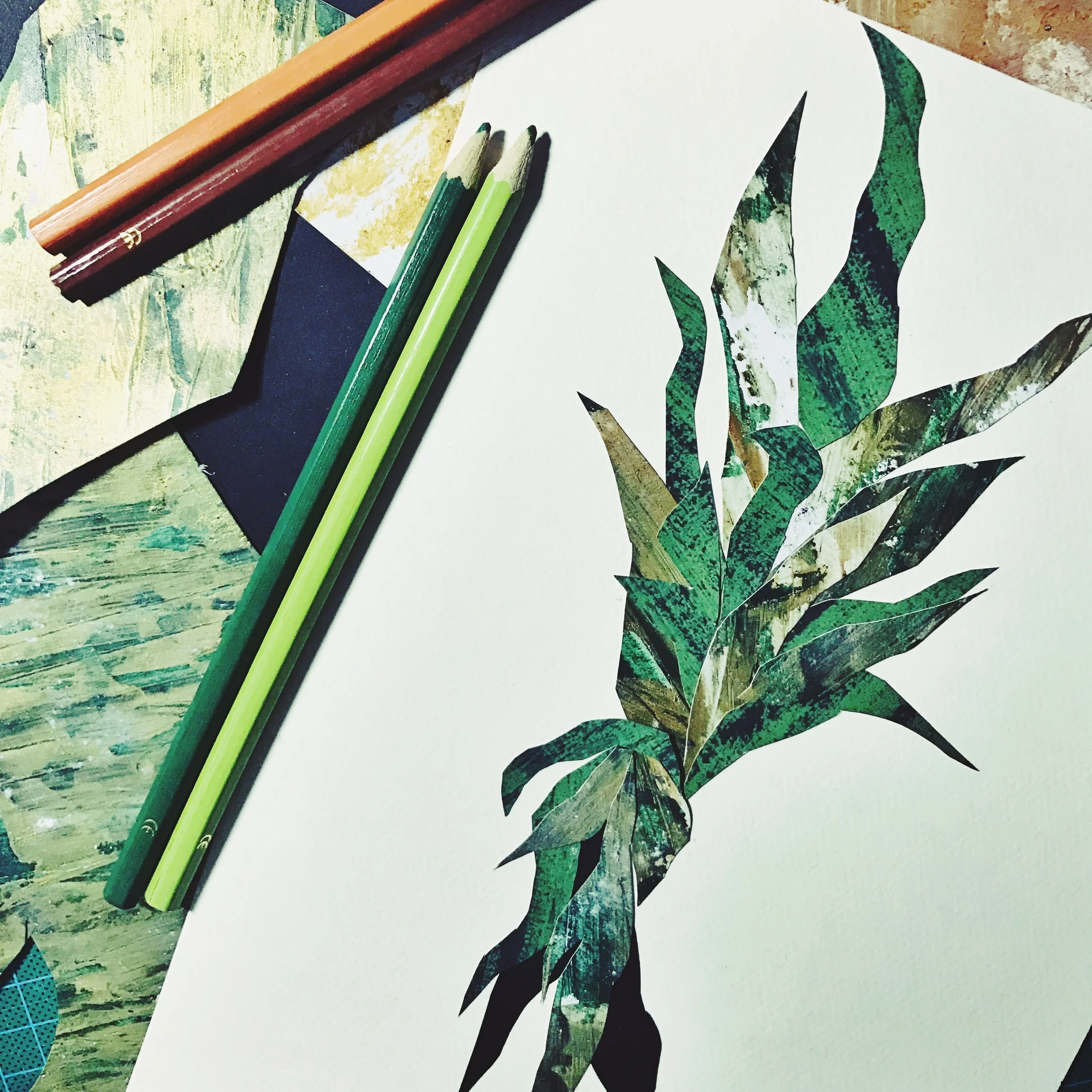  Illustration for a postcard series. Medium: collage with hand-painted papers. 