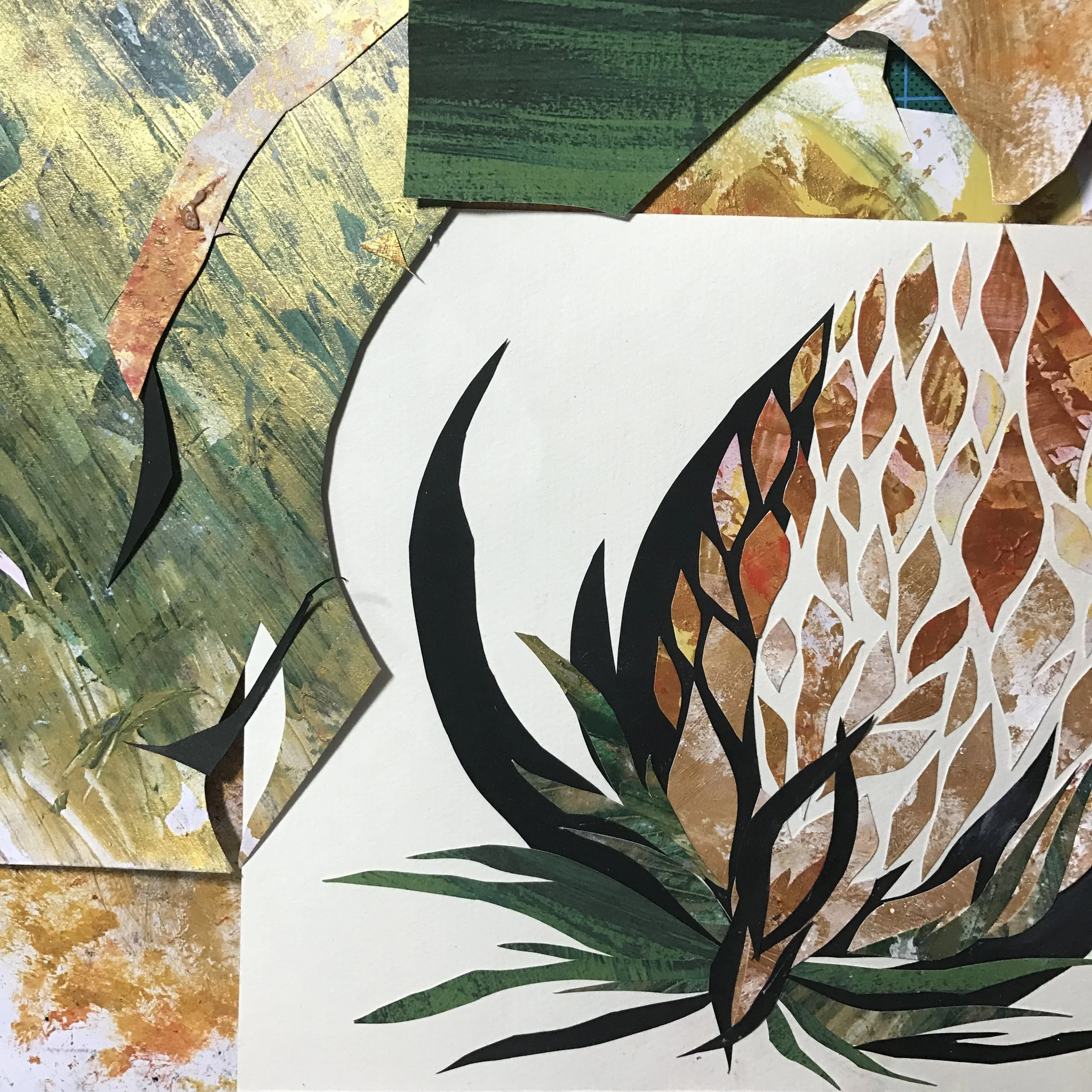  Illustration for a postcard series. Medium: collage with hand-painted papers. 