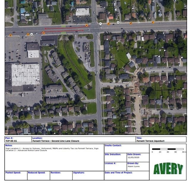 Attention Motorists: We will be closing both the RH Eastbound Lane and RH Westbound Lanes on Second Line West immediately West of Farwell Terrace in order to complete repairs to the aqueduct at that location. This closure will be in effect Monday, Ma