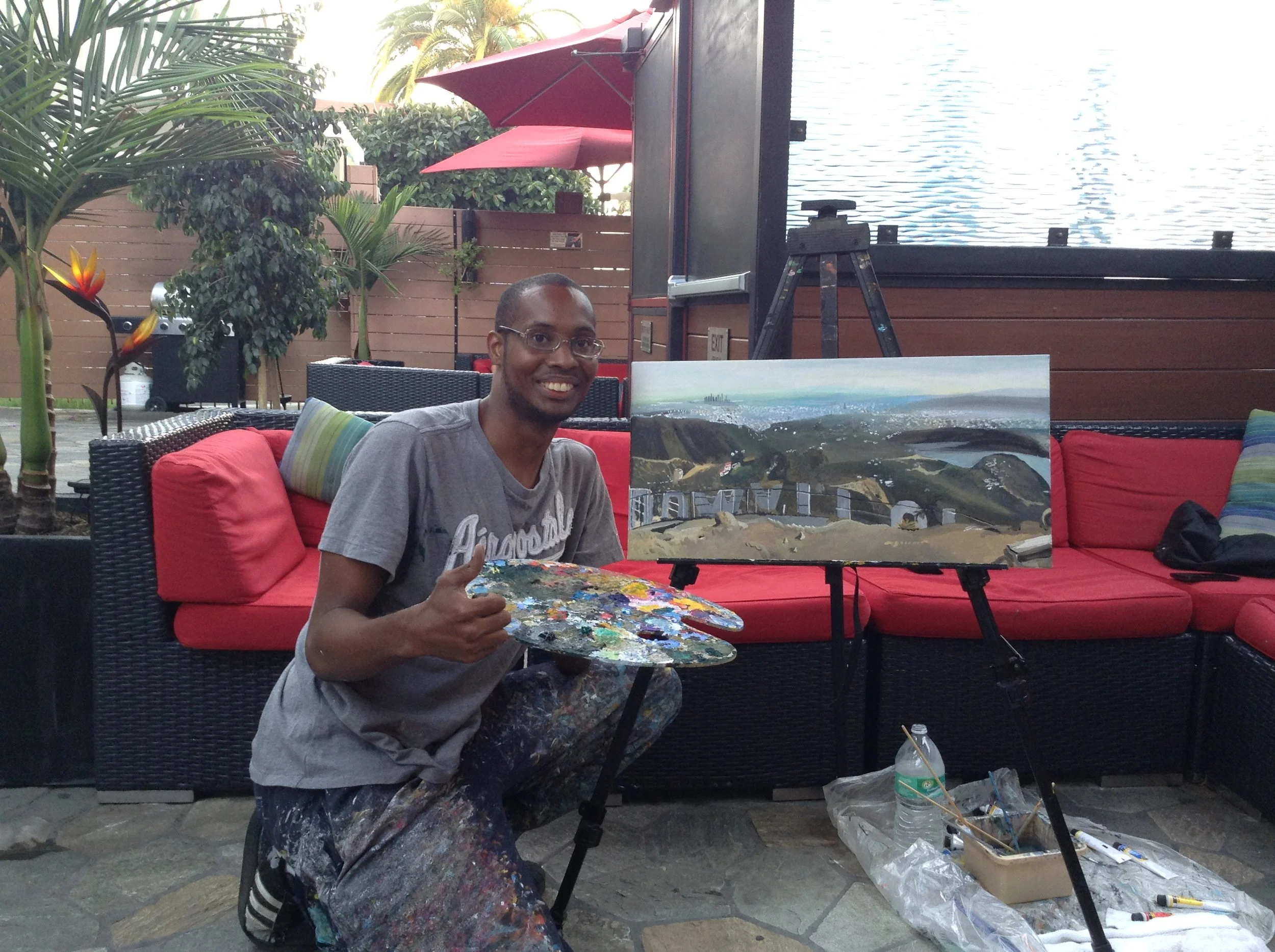 Me finishing the Hollywood Sign logo skyline view at the LA Hostel that I was staying at.