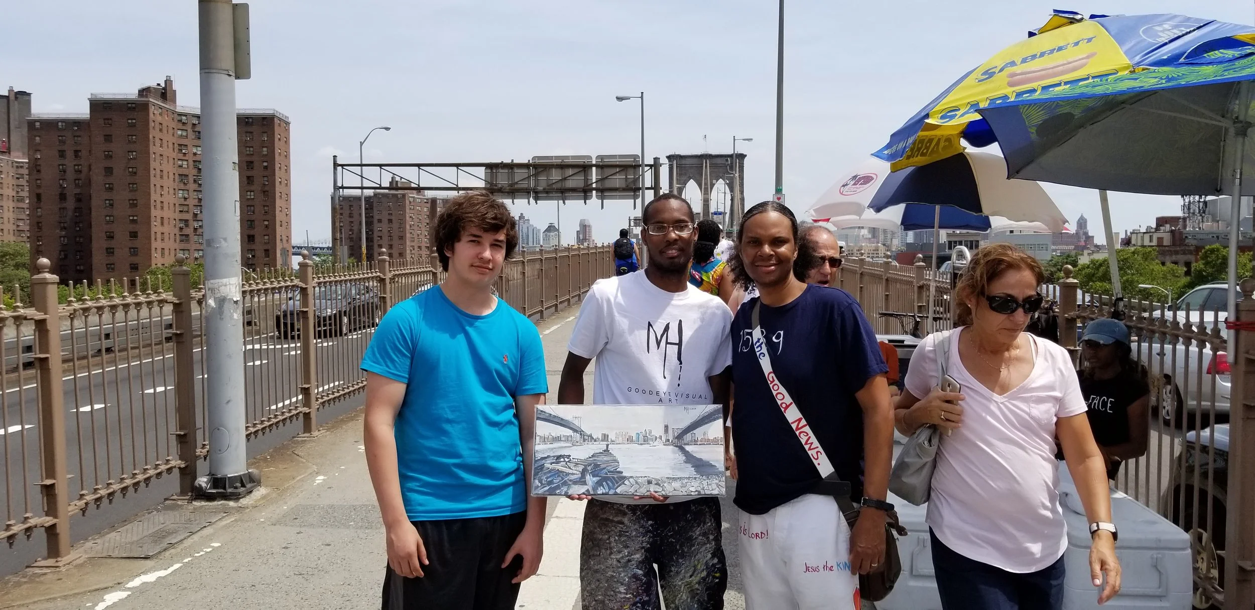 Painting that I SOLD this past weekend from my art portfolio to these two guys (on left and right side of me) I met on the bridge. 