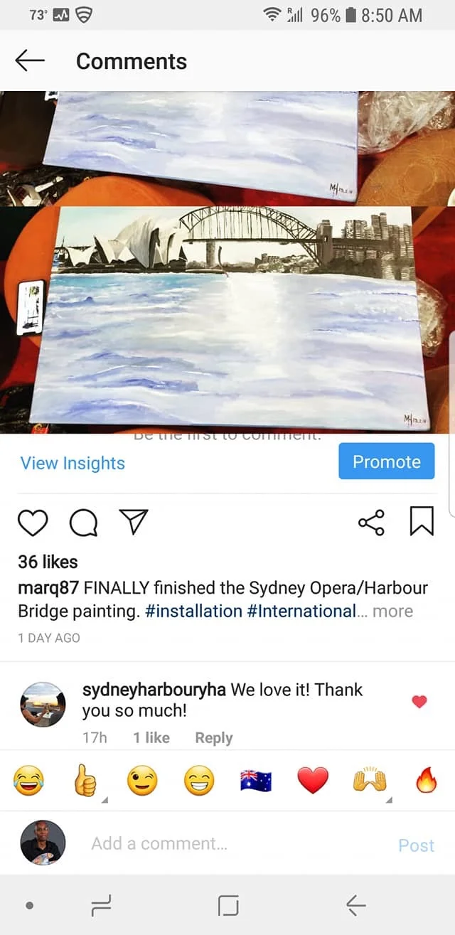The finished painting project of the Sydney Opera Harbour Bridge I sold to the Hostel I was staying at in Sydney.