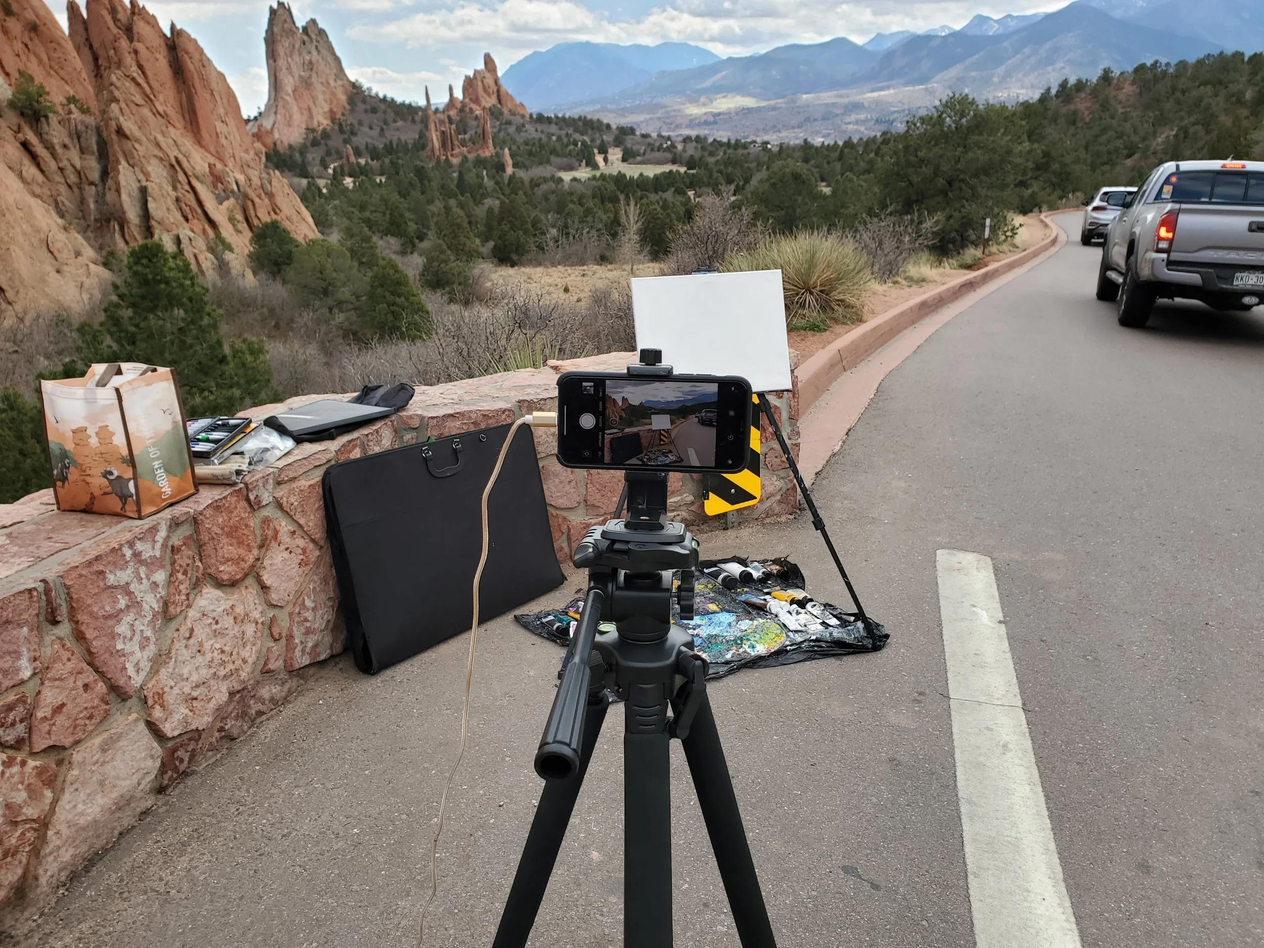 My display art project live painting setup at the view point of Garden of the Gods.