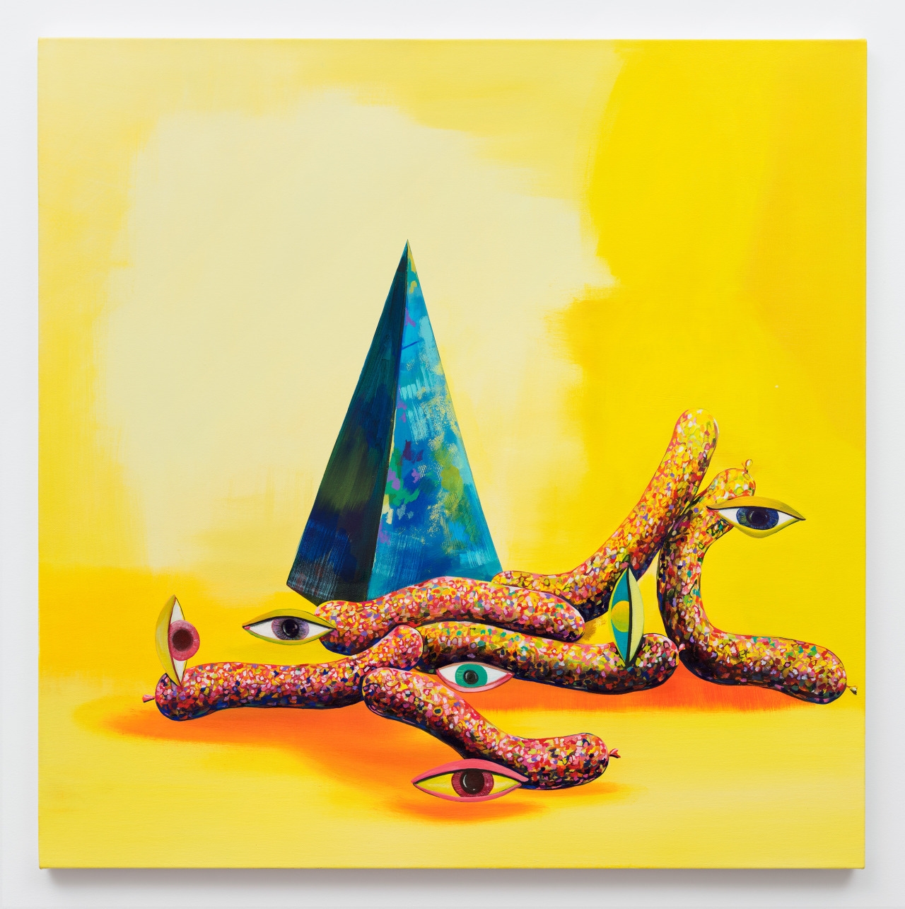   Untitled, Sausage-yes , (Yellow), 2015  Oil on canvas  40 x 40 inches&nbsp;    