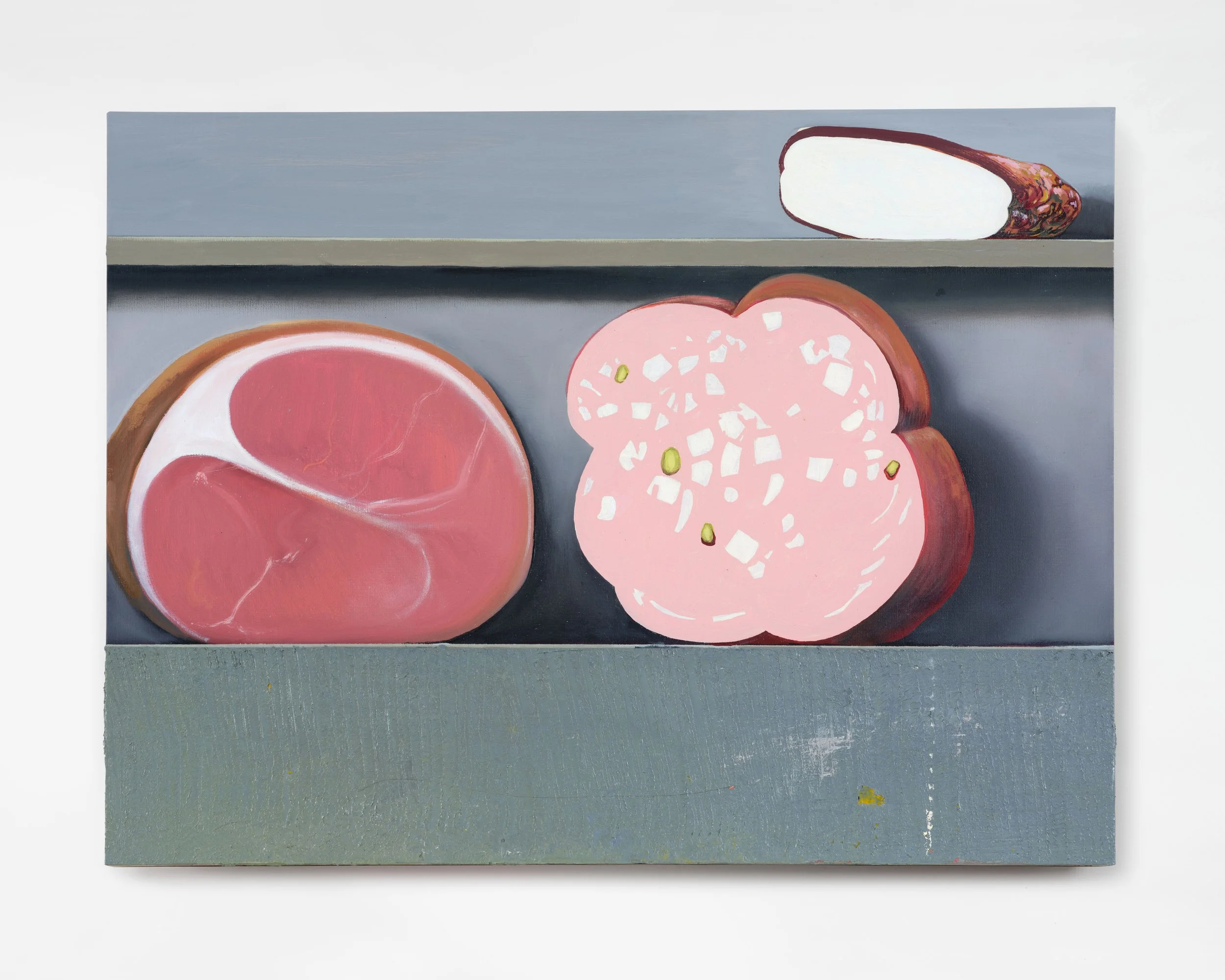   Untitled (Salumeria),  2025  Oil on linen  16 by 20 in (40.6 by 50.5 cm)  (studio) 