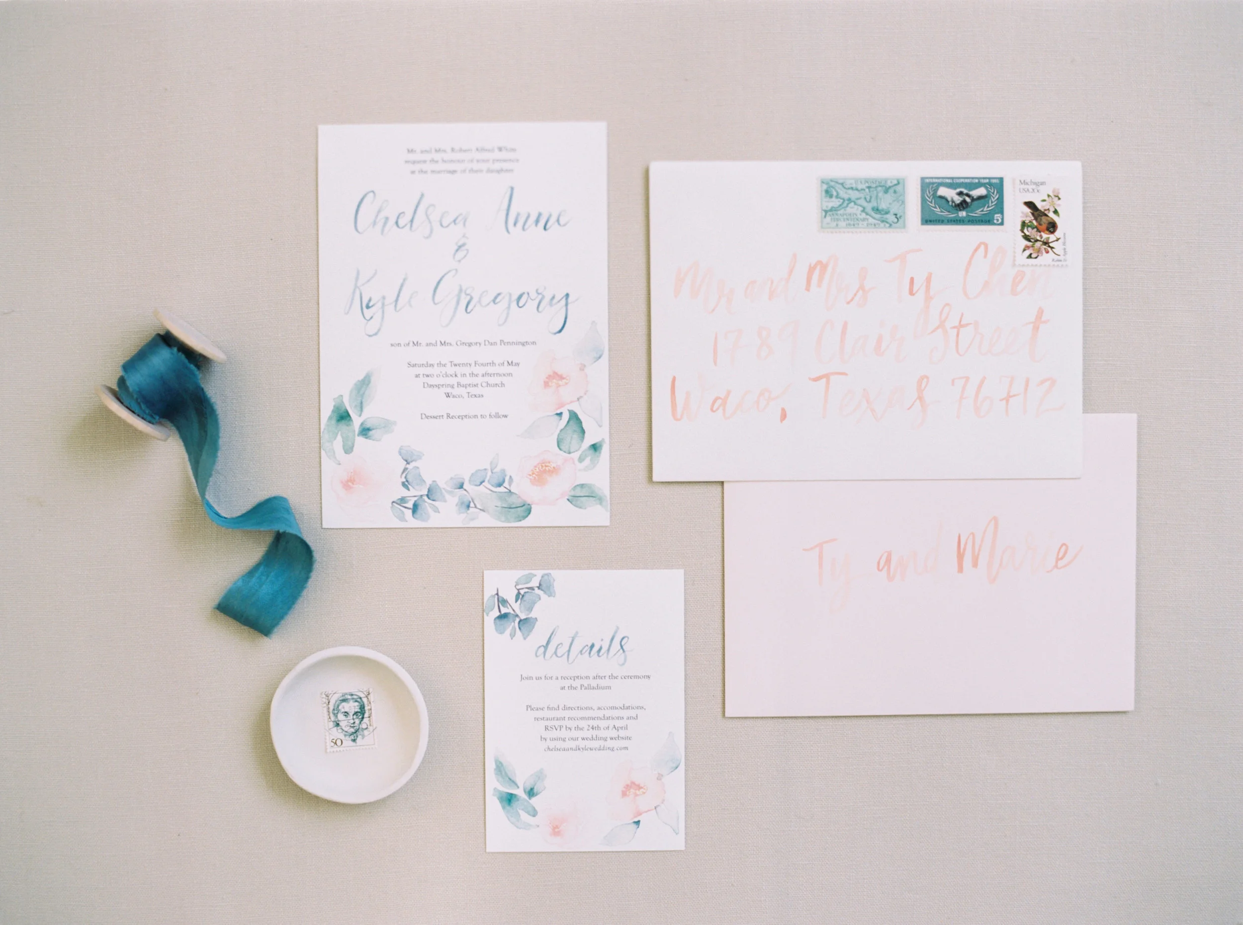Foxhare Designs Bespoke Wedding Suite with custom watercolor illustration