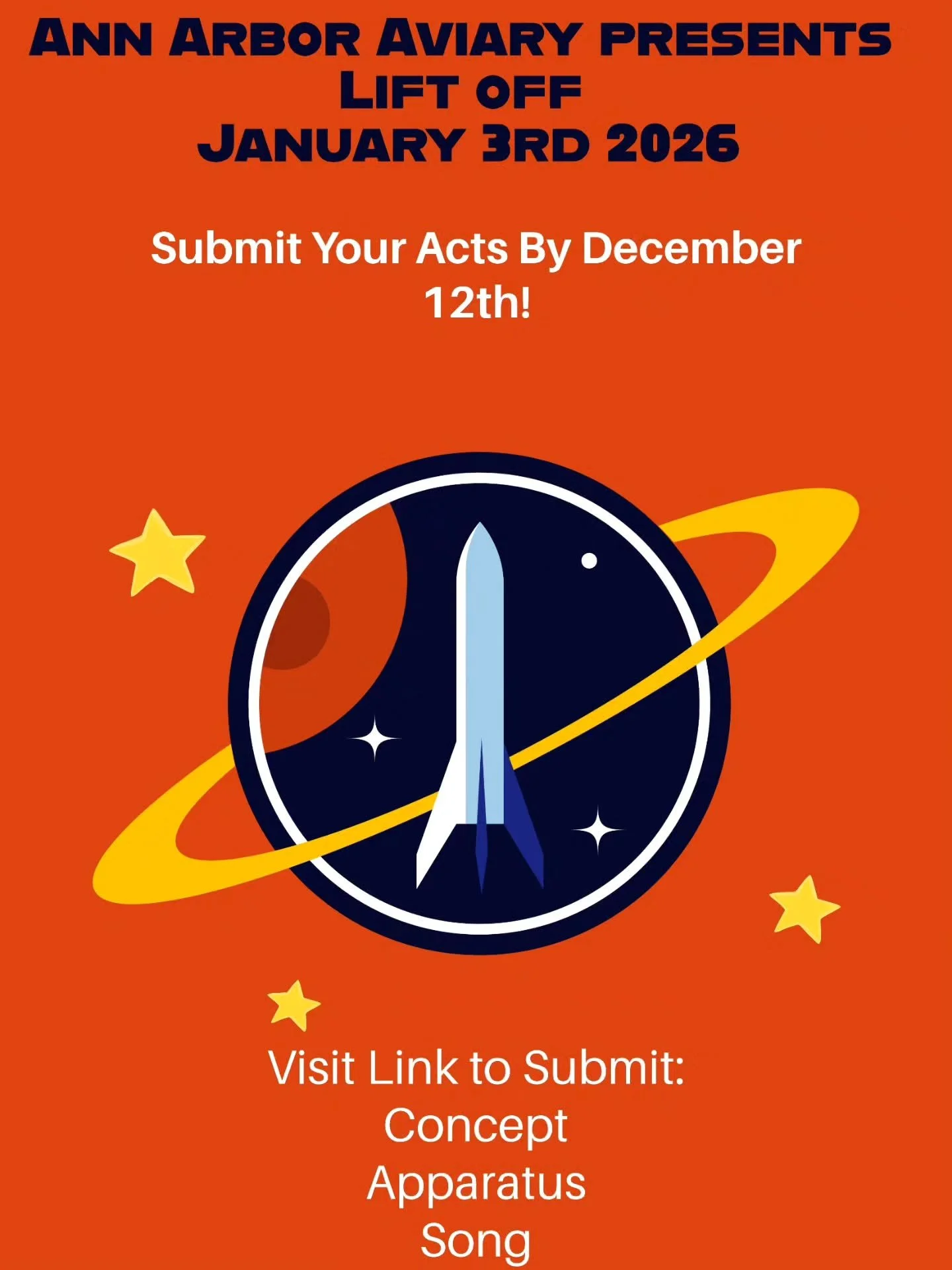 Our next student LIFT OFF is Saturday January 3rd
.
.
Students!! Sign up today!! No auditions necessary. Submit your stuff and come perform. It's a wonderful time!! 
.
.
Link in Bio!