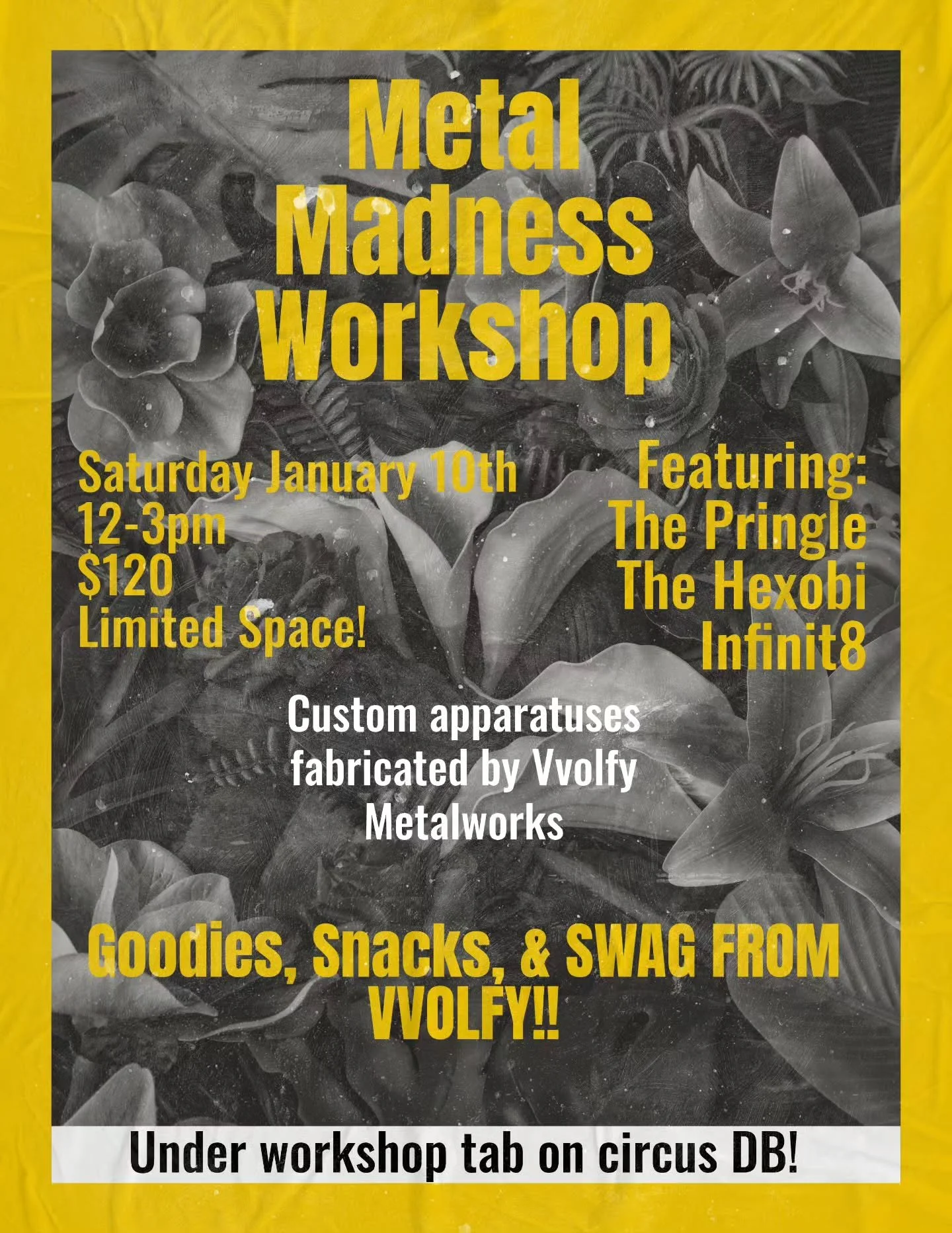 SOLD OUT!! Stay tuned for round 2 in the Spring!
.
.
🚨 WORKSHOP ALERT! 🚨
Metal madness is back with Katie! @nimble.kate 
.
.
Featuring custom-made apparatuses by @vvolfymetalworks : The Pringle, The Hexobi, The Infinit8
.
.
Spend a Saturday afterno