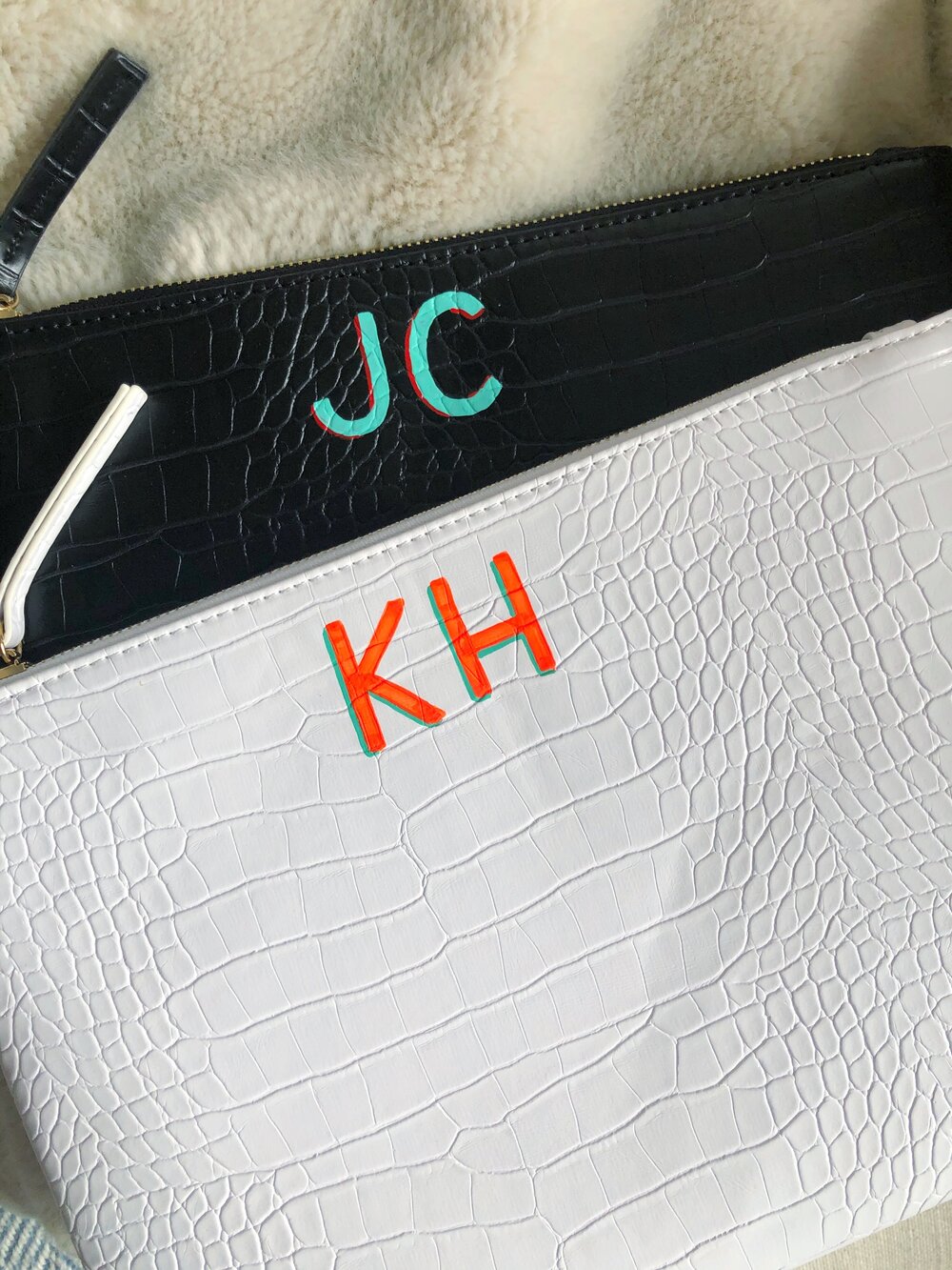Personalized Zip Clutch Pouch with hand-painted monogram