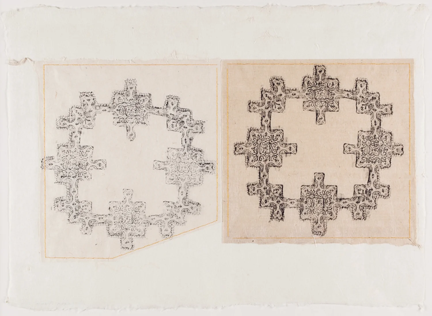 Two Doilies. 2010. Wax Crayon, Thread & Paper. 11" x 18"