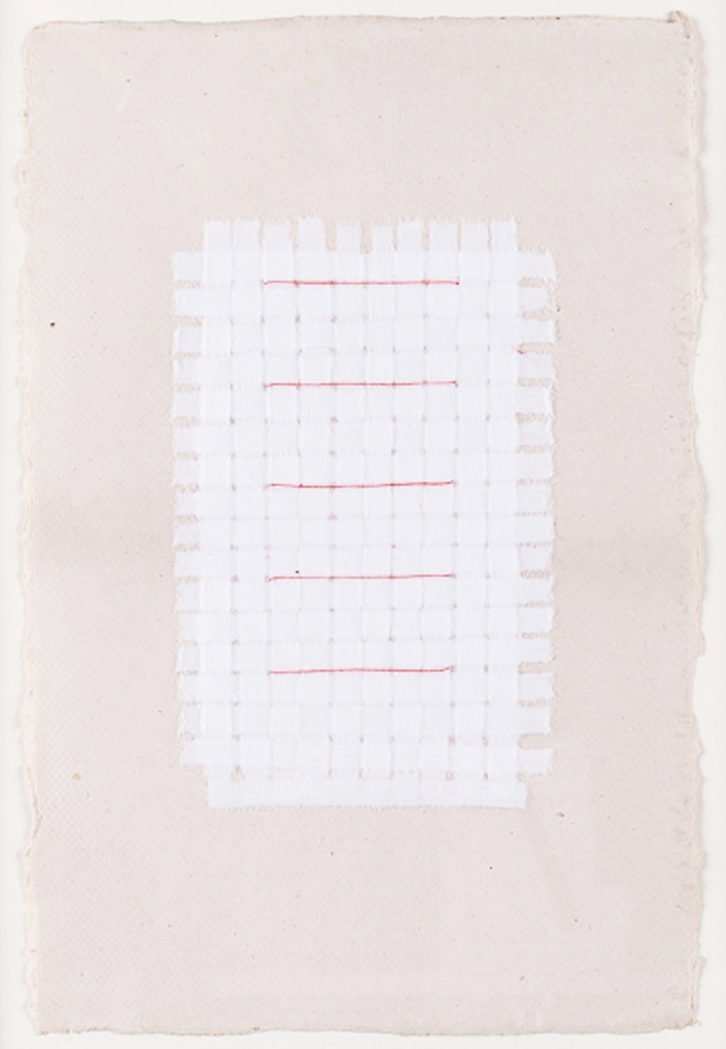  Paper Weaving with Red Thread. 2008. Paper &amp; Thread. 11" x 9" 