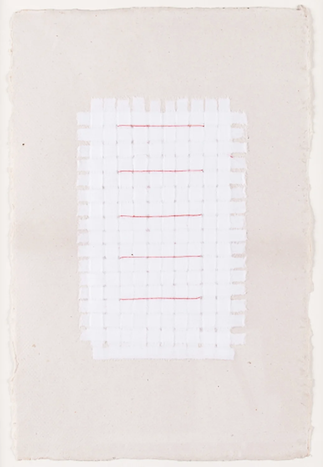 Paper Weaving with Red Thread. 2008. Paper & Thread. 11" x 9"