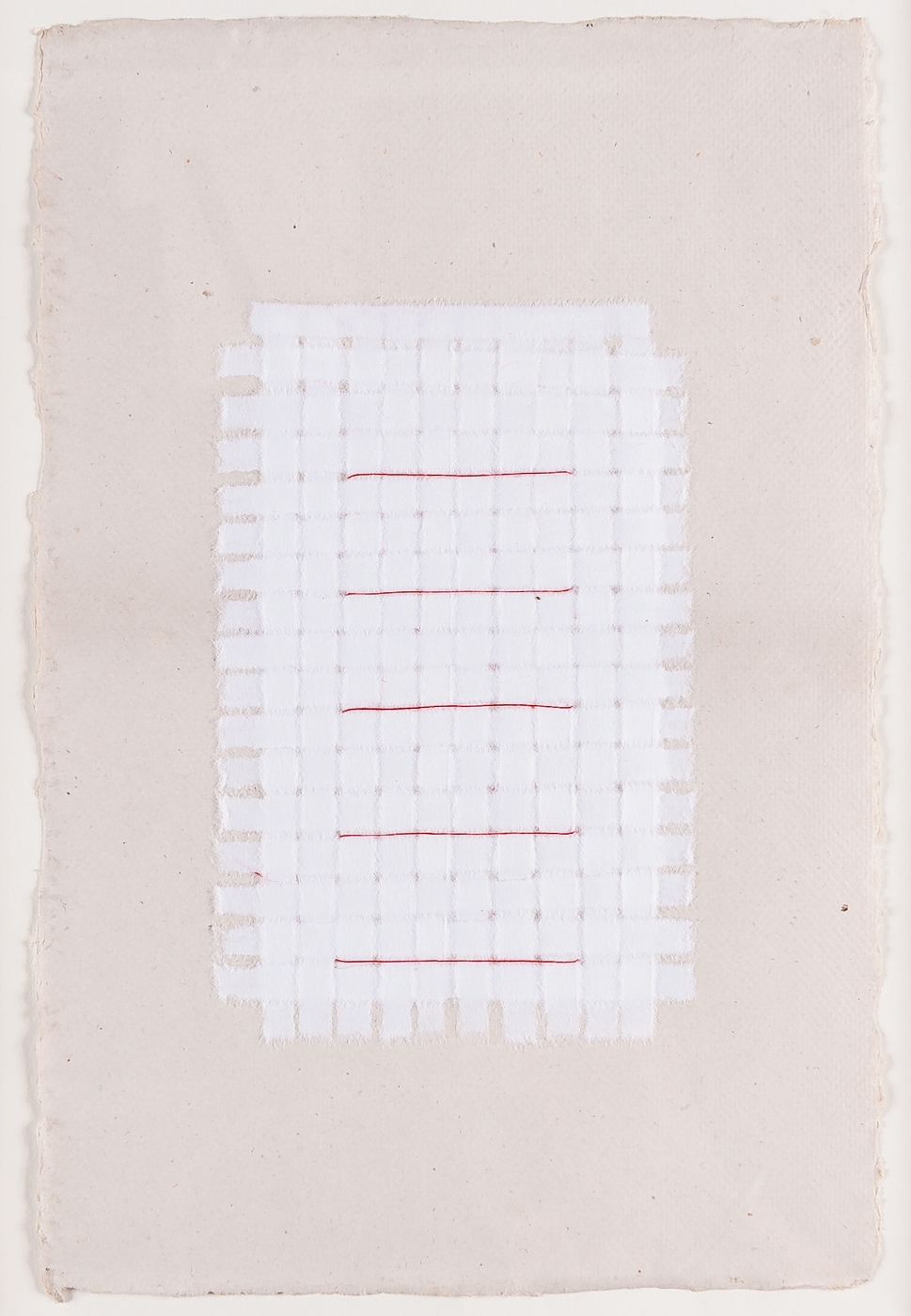  White Weaving with Red Thread. 2015. Paper and Glue. 13" x 10" 