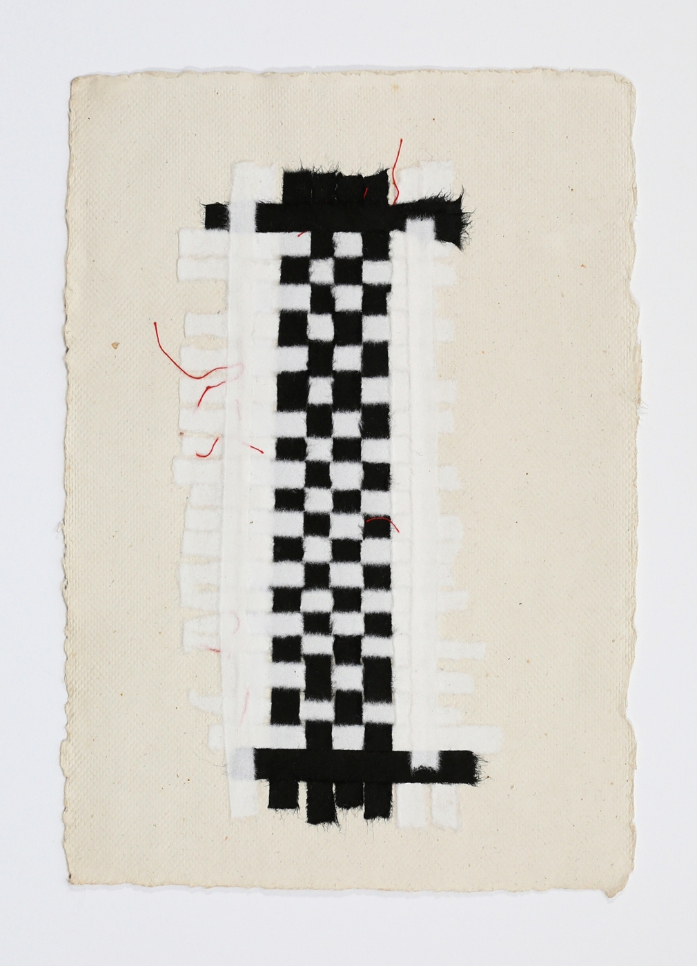  Black and White Weaving with Red Thread. 2015. Paper, Glue and Thread. 13" x 10" 