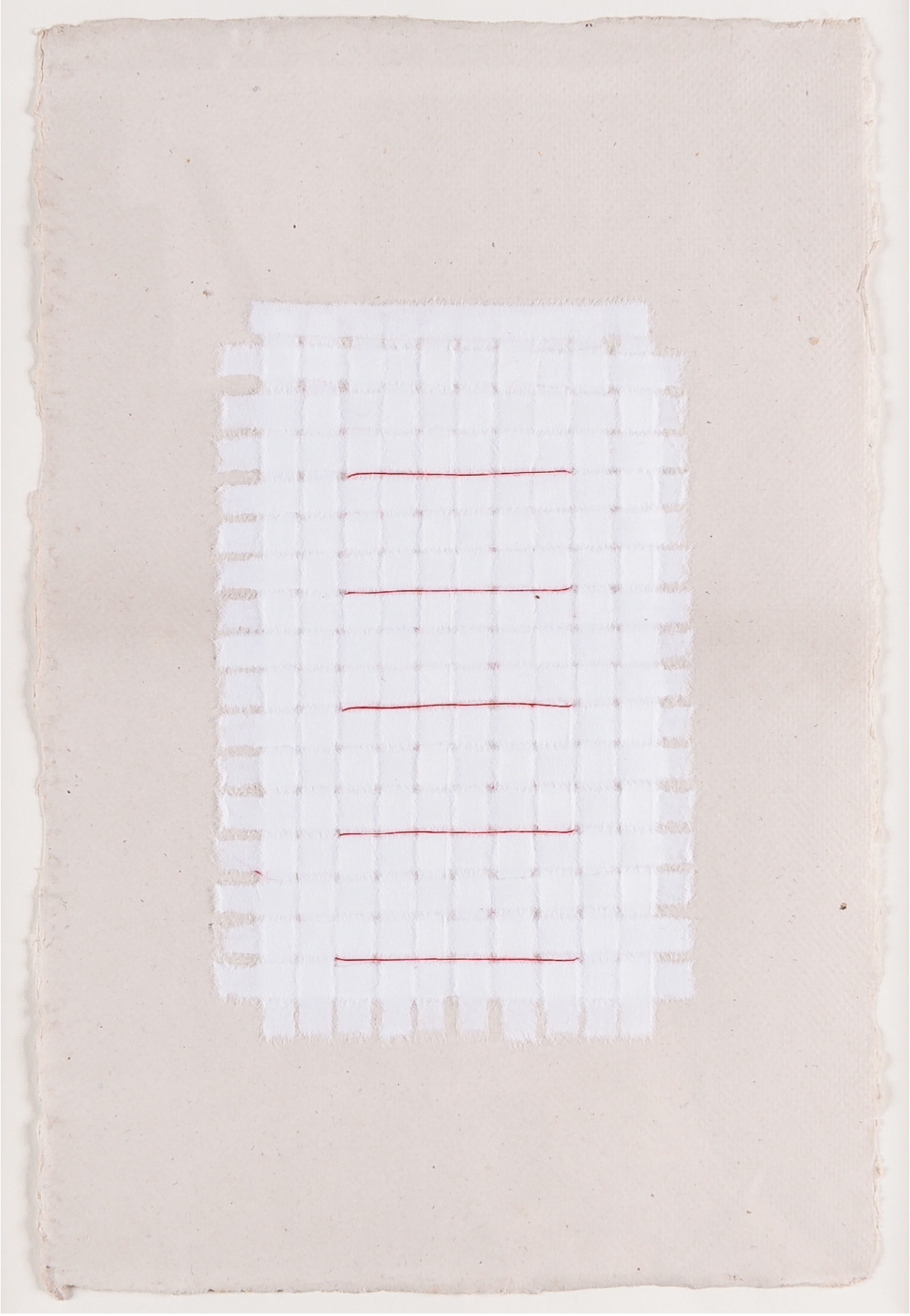 White Weaving with Red Thread