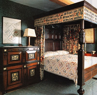 A little later, but William Morris' famous Arts & Crafts bed at Kelmscott Manner is lavishly embroidered with the motif of a poem he loved. 