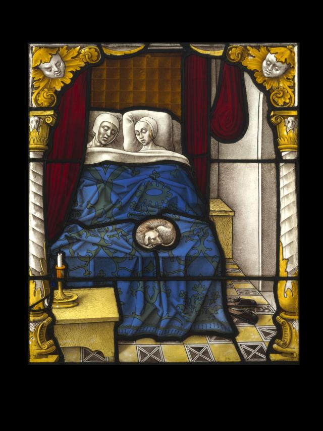 Stained glass window of Tobias and Sarah on their Wedding Night. c. 1520, © couresy of the Victoria and Albert Museum