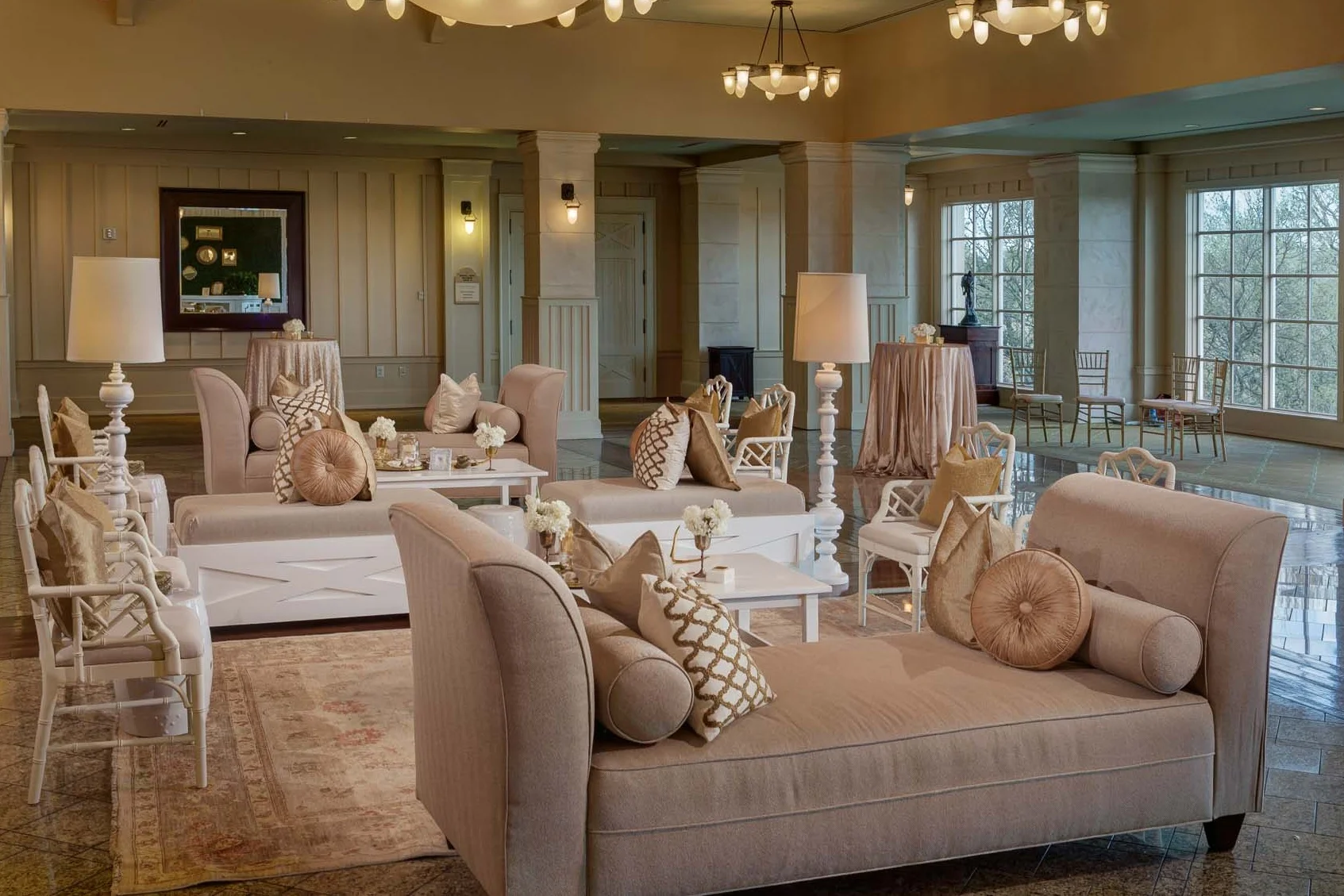 Country club wedding linen lounge