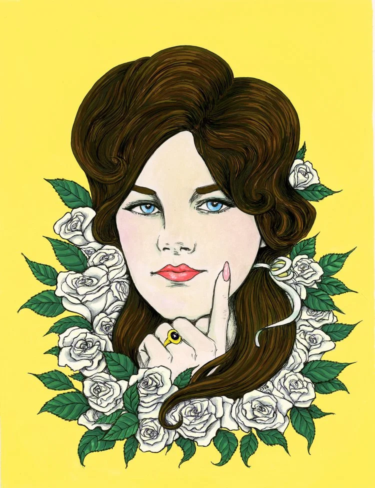 Priscilla Beaulieu (Presley). Gouache and ink on paper