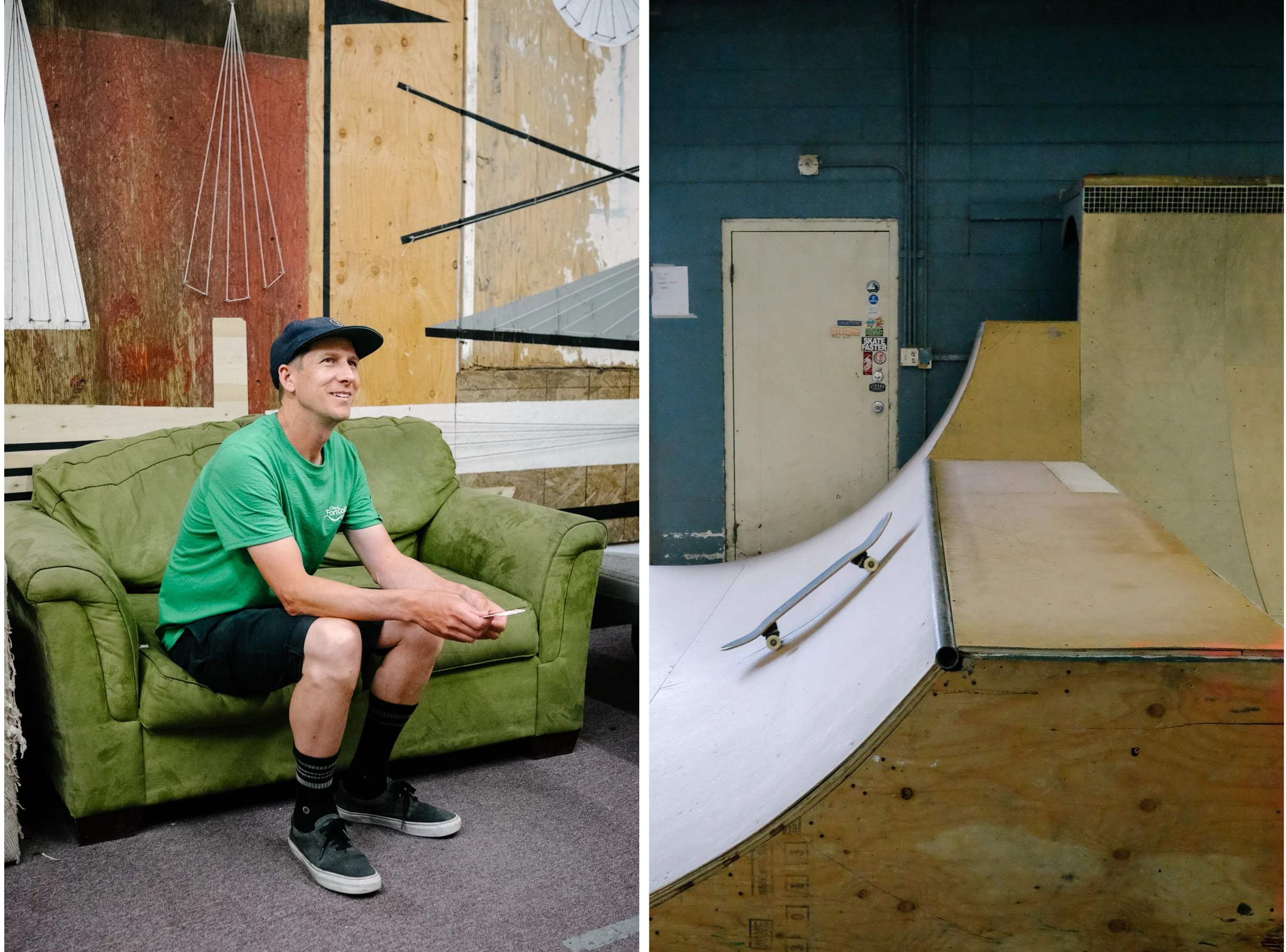 Andy Weiss, founder and executive director at Launch: Community Through Skateboarding, hangs out at the facility he helped establish.