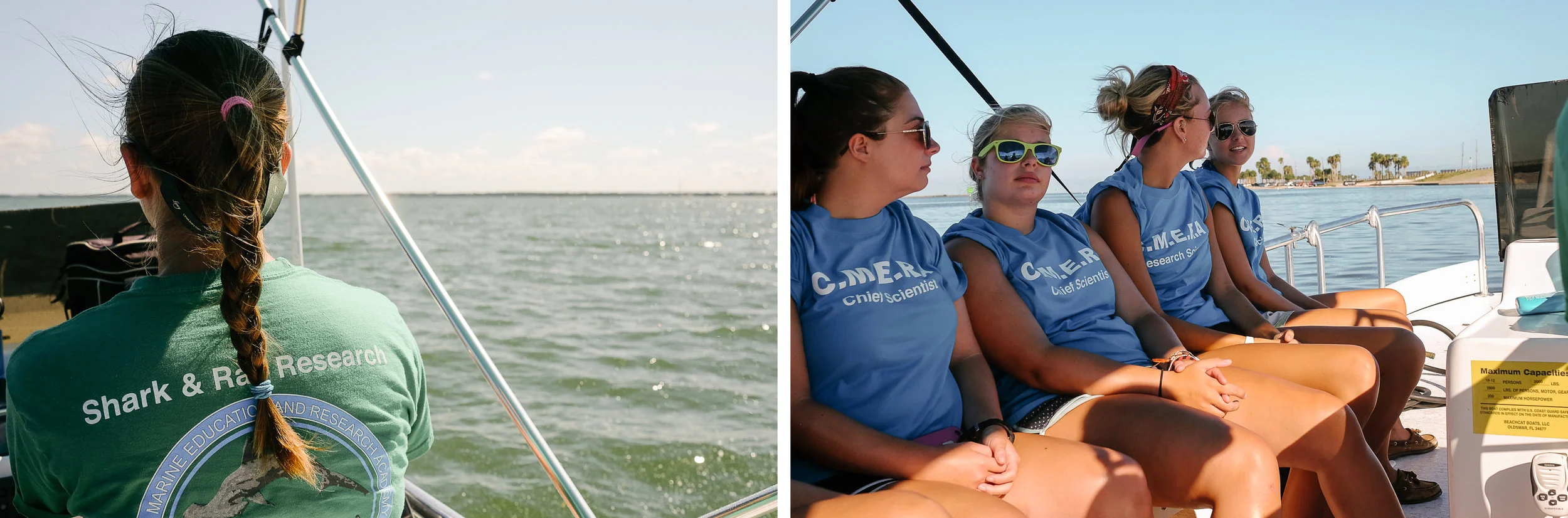 CMERA President Moriah Moore steers her boat into the Gulf of Mexico with her students.