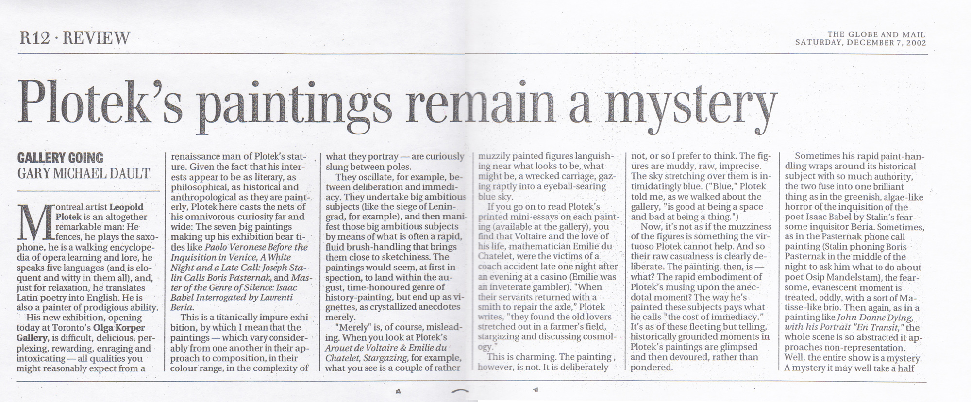 The Globe and Mail&nbsp;Saturday, December 7, 2002