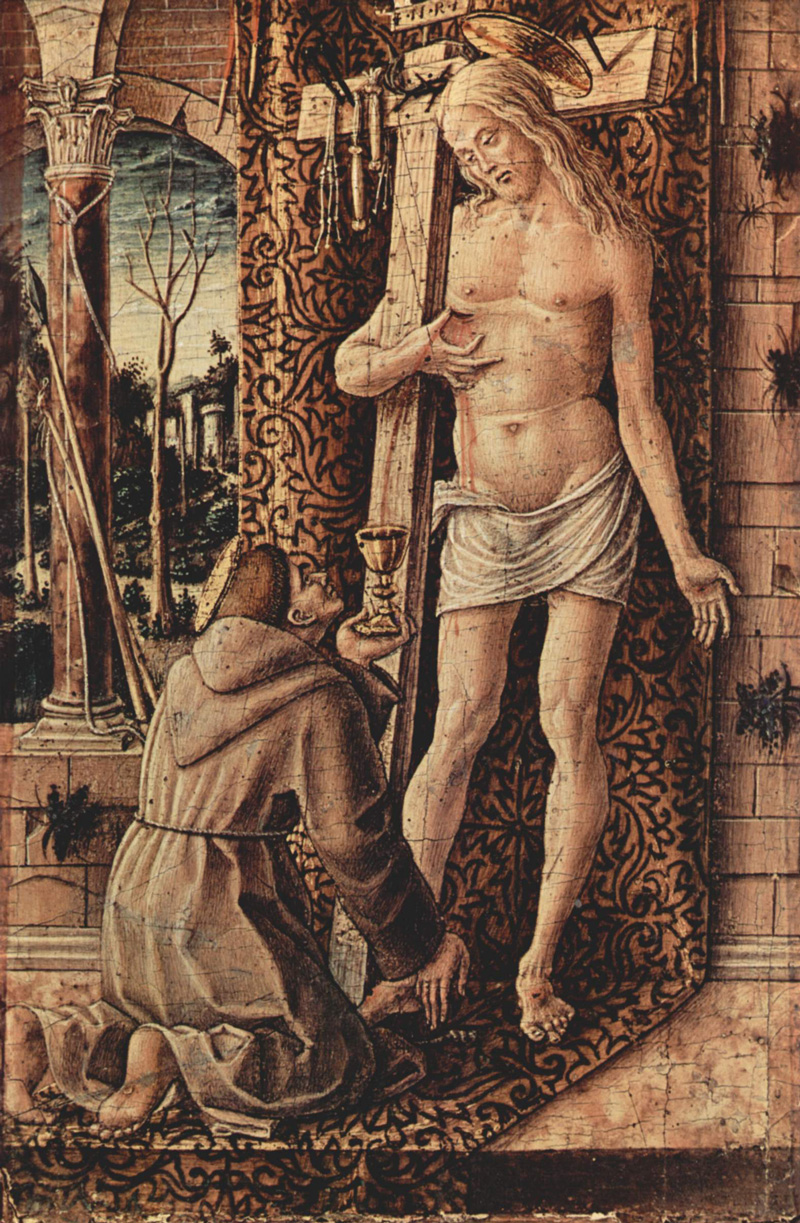 Carlo Crivelli, Saint Francis Collecting the Blood of Christ, circa 1480/1500. PLACEMENTS: CHEST & ABS | THIGHS |