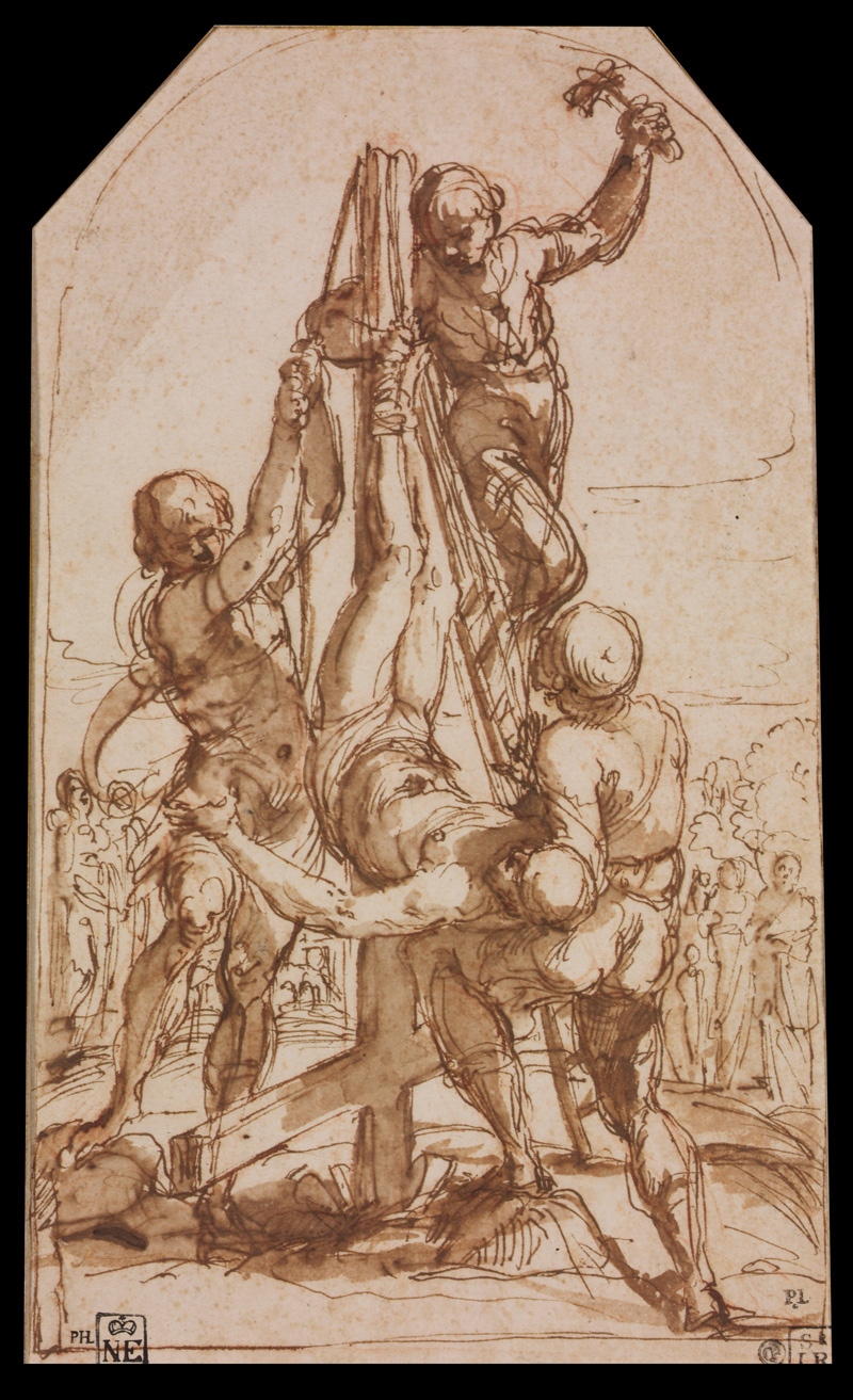 Guido Reni, Sketch of Crucifixion of Saint Peter, 1604. PLACEMENTS: ABS & THIGHS | HAND & ARM |