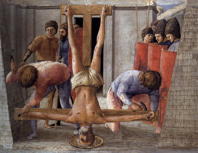 Masaccio, Crucifixion Of St. Peter, 1426. PLACEMENTS: BACK | CHEST & ABS | HEAD | HEAD & NECK | BACK & HEAD | CHEST & NECK |