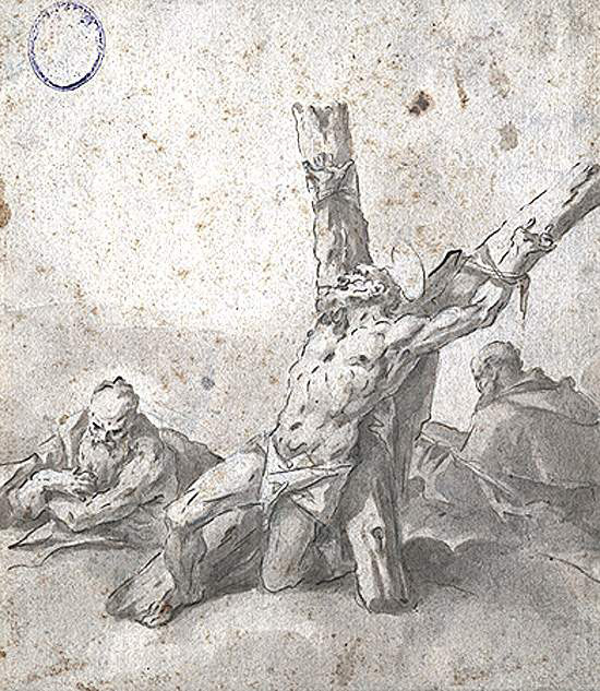 Gaspare Diziani, St Andrew tied to the cross in front of two readers, circa 1689/1767. PLACEMENTS: CHEST & ABS | 1 ARM, CHEST, NECK & ABS | HEAD | HEAD & NECK | FOOT & ANKLE |