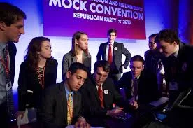 Mock Con 2016 Leadership on the phone with Donald Trump, the school's now correctly predicted nominee
