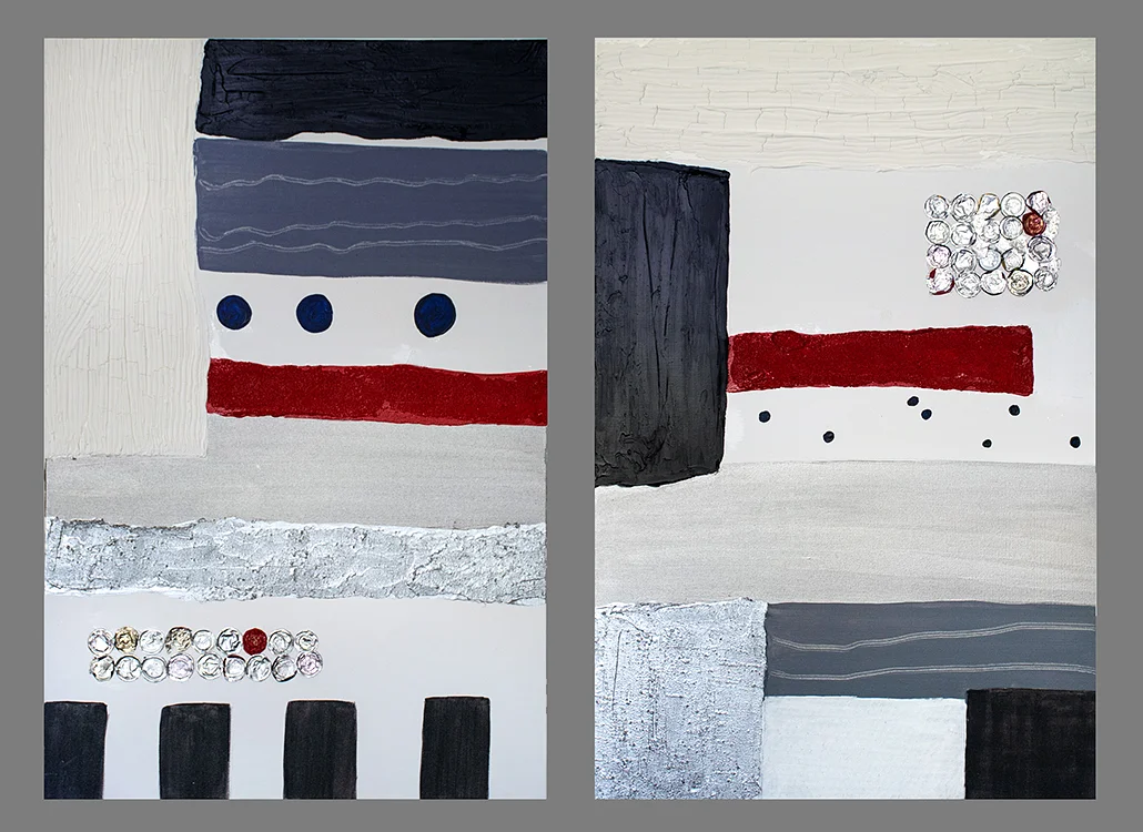  "Organized Elements", Mixed Media on Canvas, 2 @ 24 x 36" 