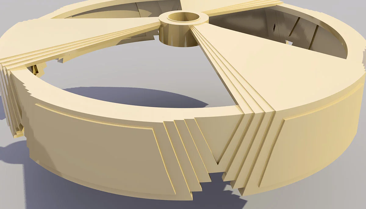 Digital 3-D modeling of globe holder Art Deco design.