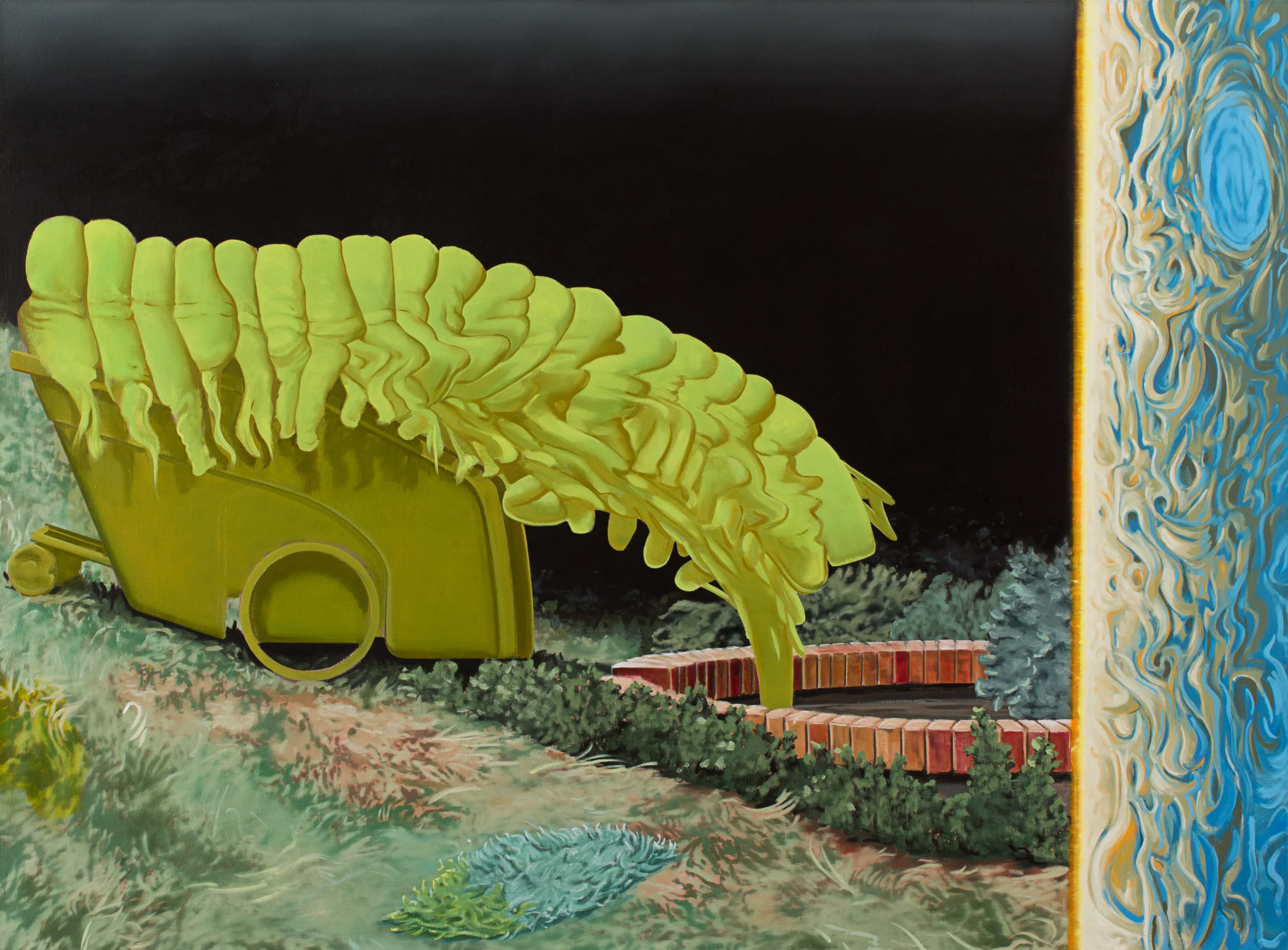 Causing and Recording , 2016. Oil on canvas, 48 x 65 inches