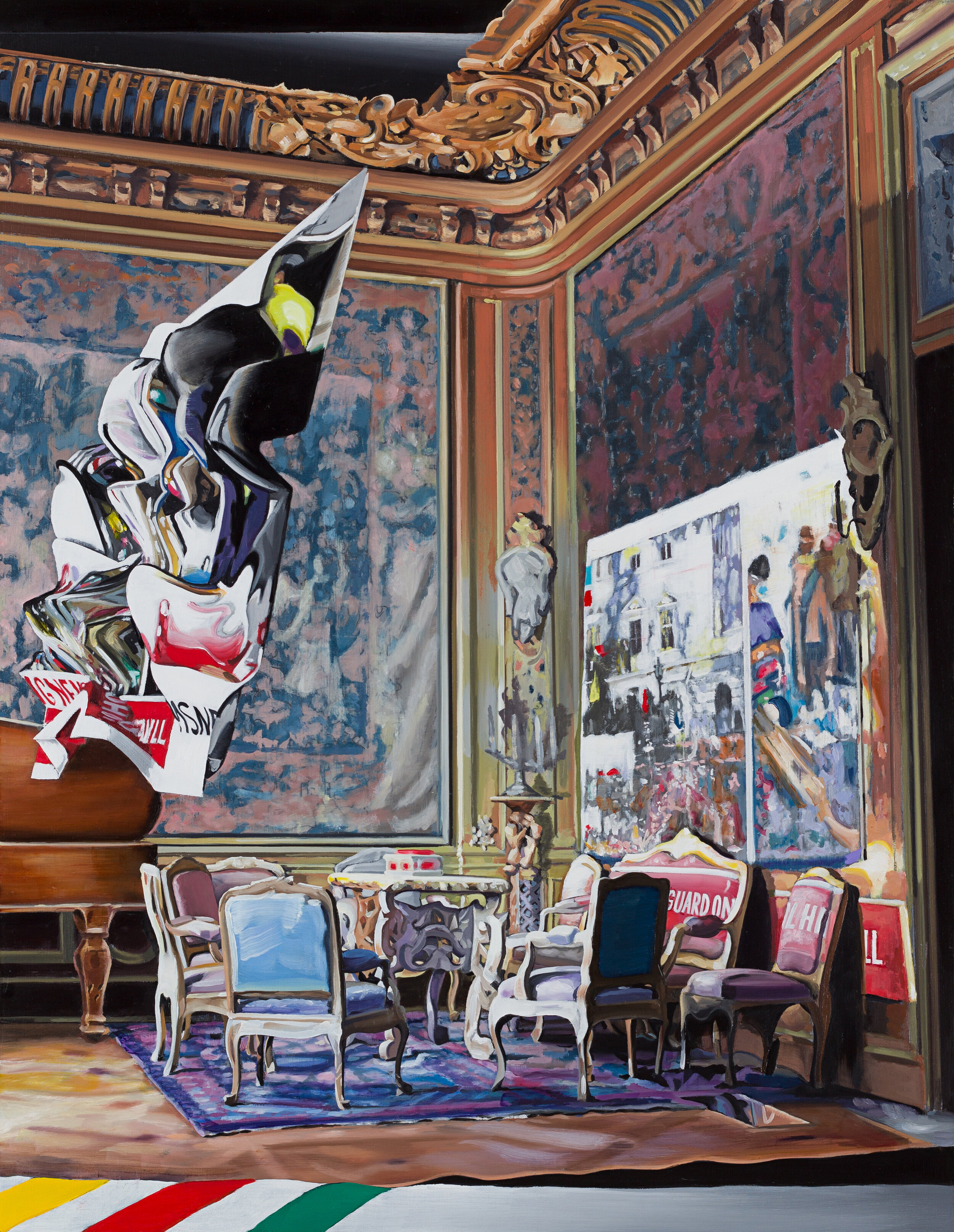 The Great Drawing Room (Chyron) , 2021. Oil on panel, 20 x 16 inches