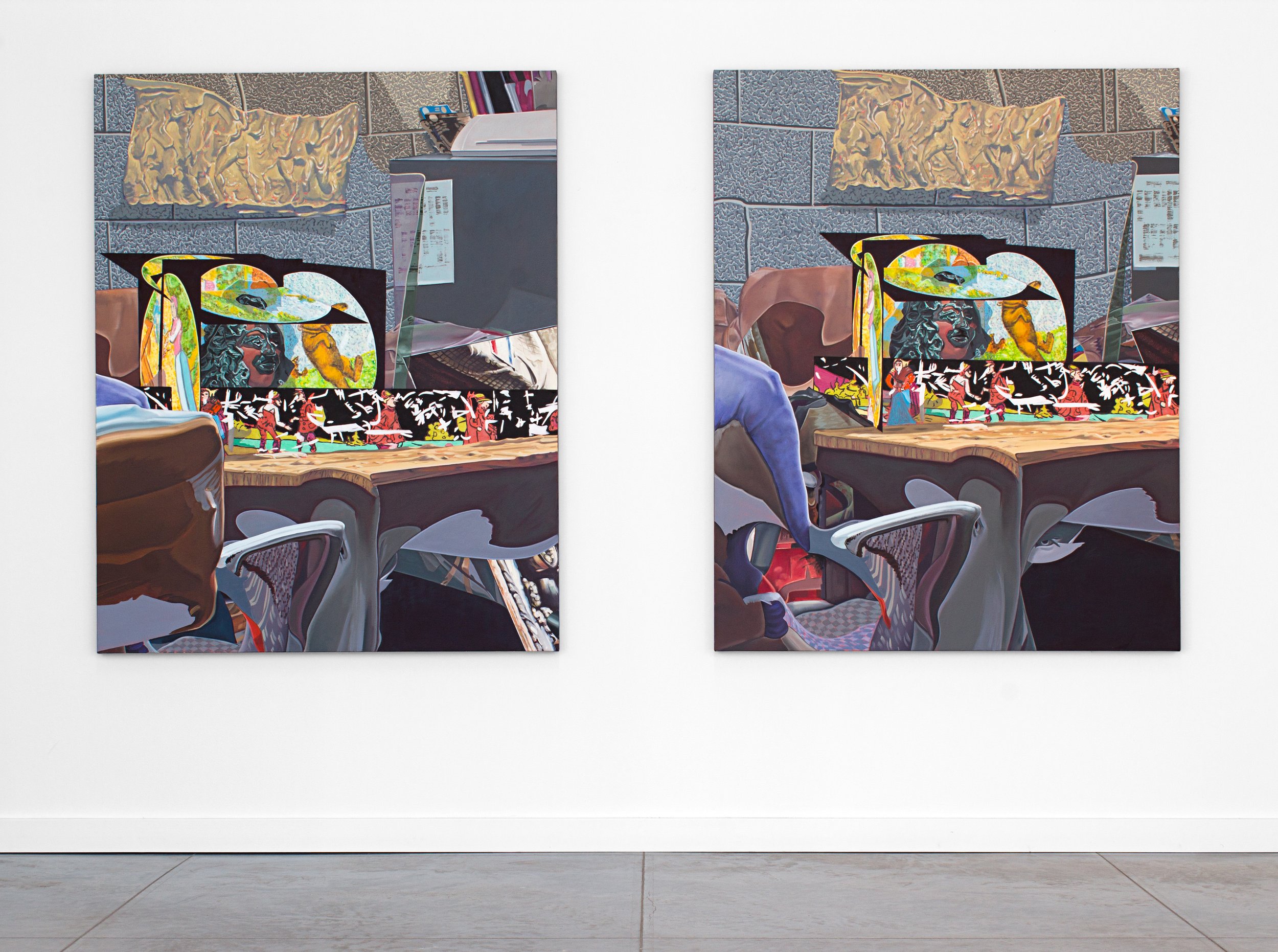 Gates of Steel , 2019-21. Oil on canvas, each canvas 60 x 48 inches